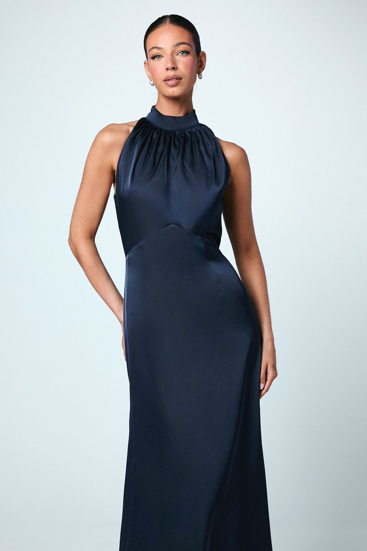 Coast Satin Halterneck Maxi Bridesmaid Dress Navy image 2