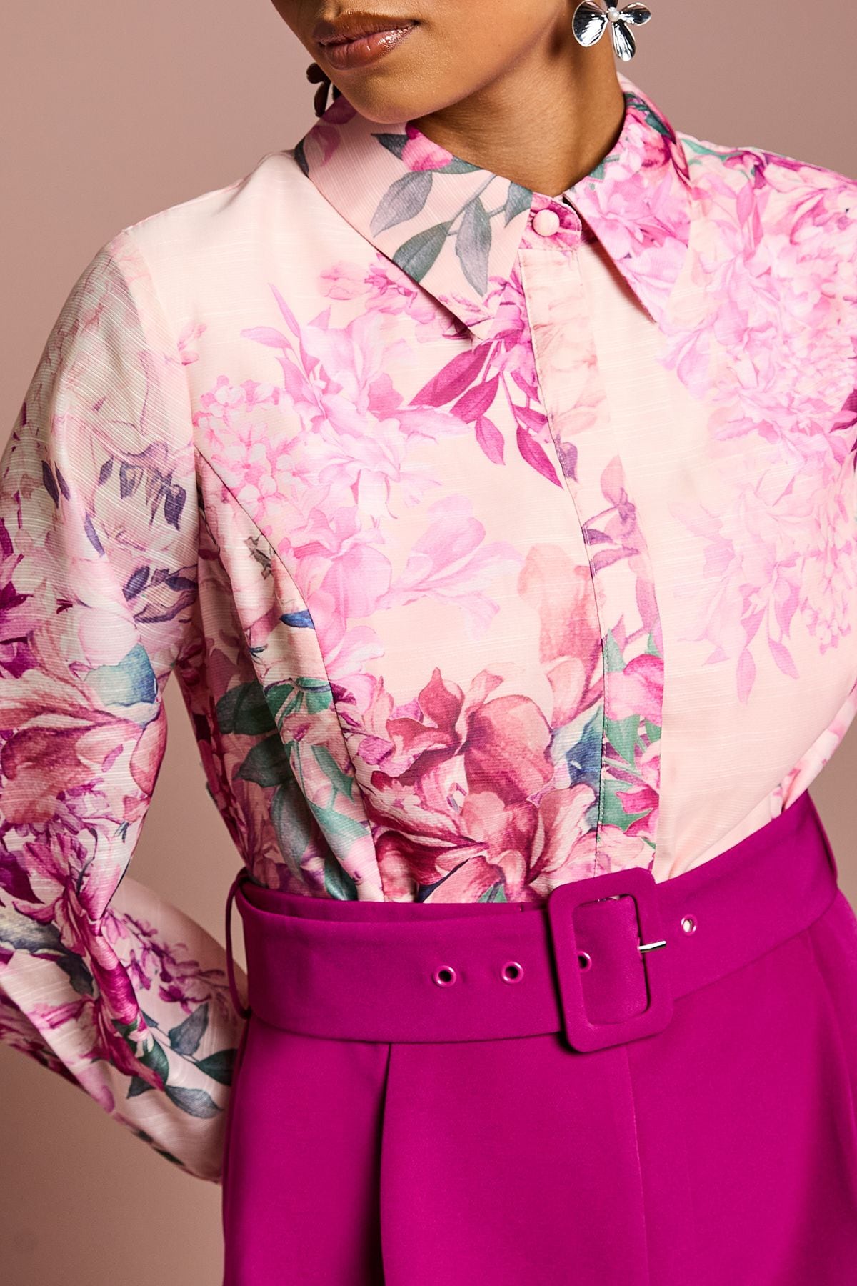 Coast Petite Printed Blouson Sleeve Wide Leg Jumpsuit Plum image 5