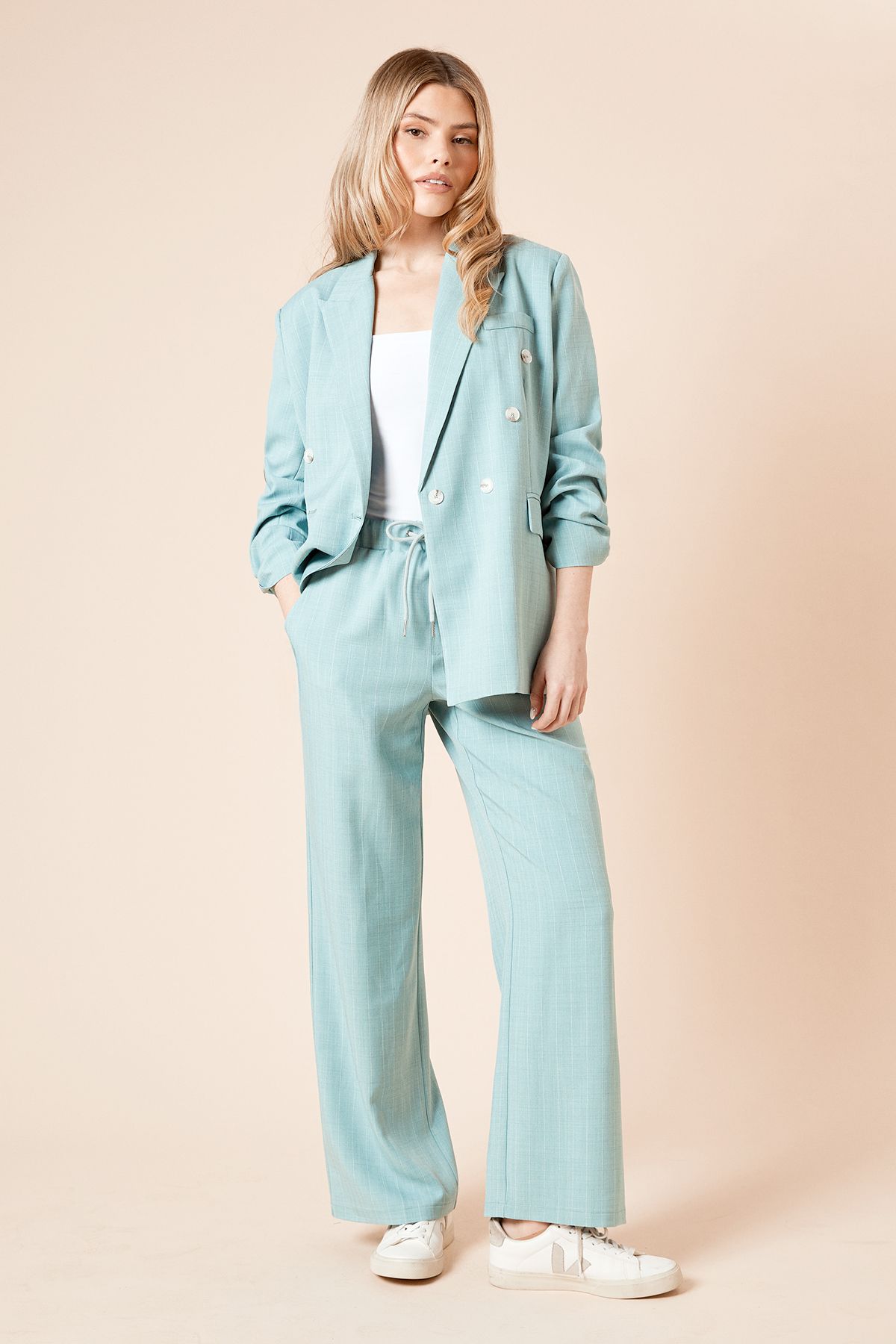 Dorothy Perkins Elasticated Waist Wide Leg Stripe Trouser Blue image 1