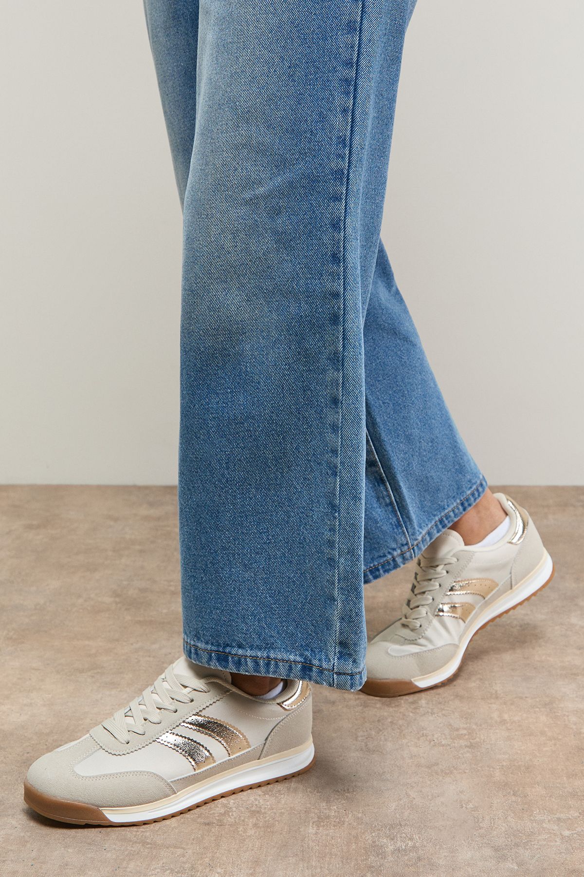 Oasis Clarissa Mixed Material Lace Up Trainers Beige image 1