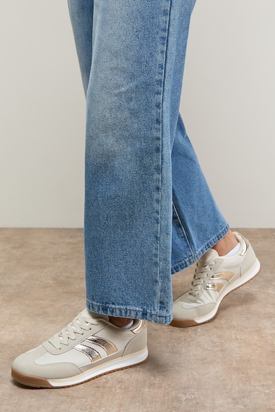 Oasis Clarissa Mixed Material Lace Up Trainers Beige