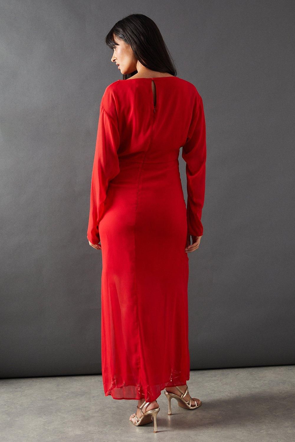 Warehouse Chiffon Slash Neck Batwing Column Maxi Dress Floral image 3