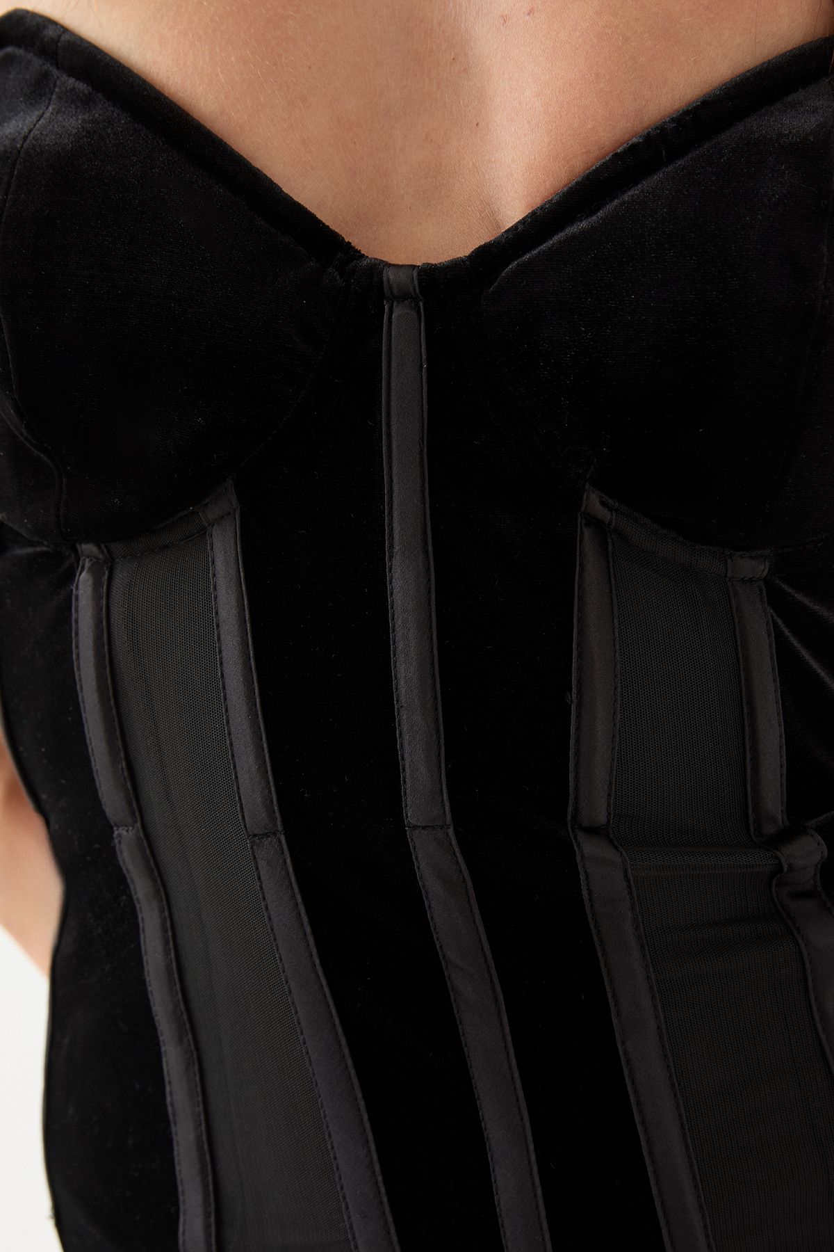 MissPap Premium Tailored Mesh Panel Velvet Dress Black image 5