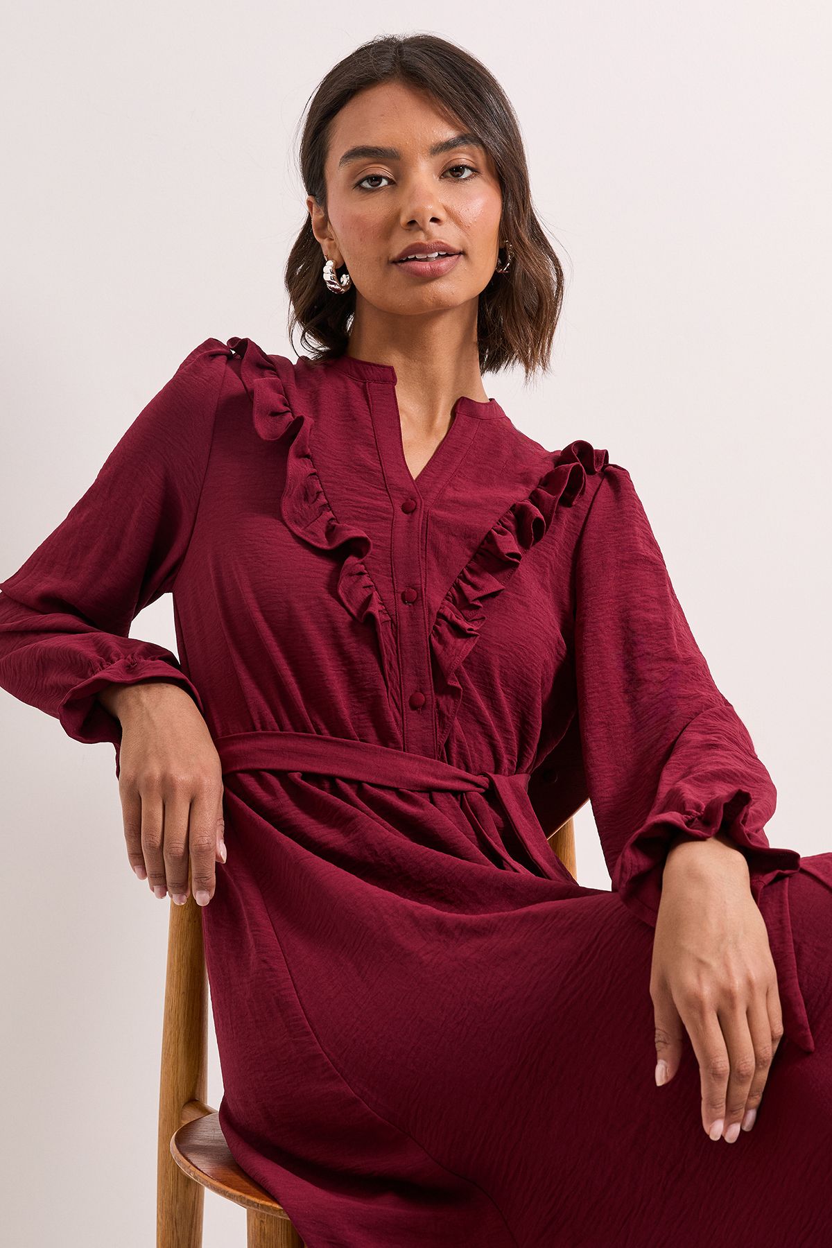 Dorothy Perkins Tie Waist Frill Detail Midi Dress Red image 2