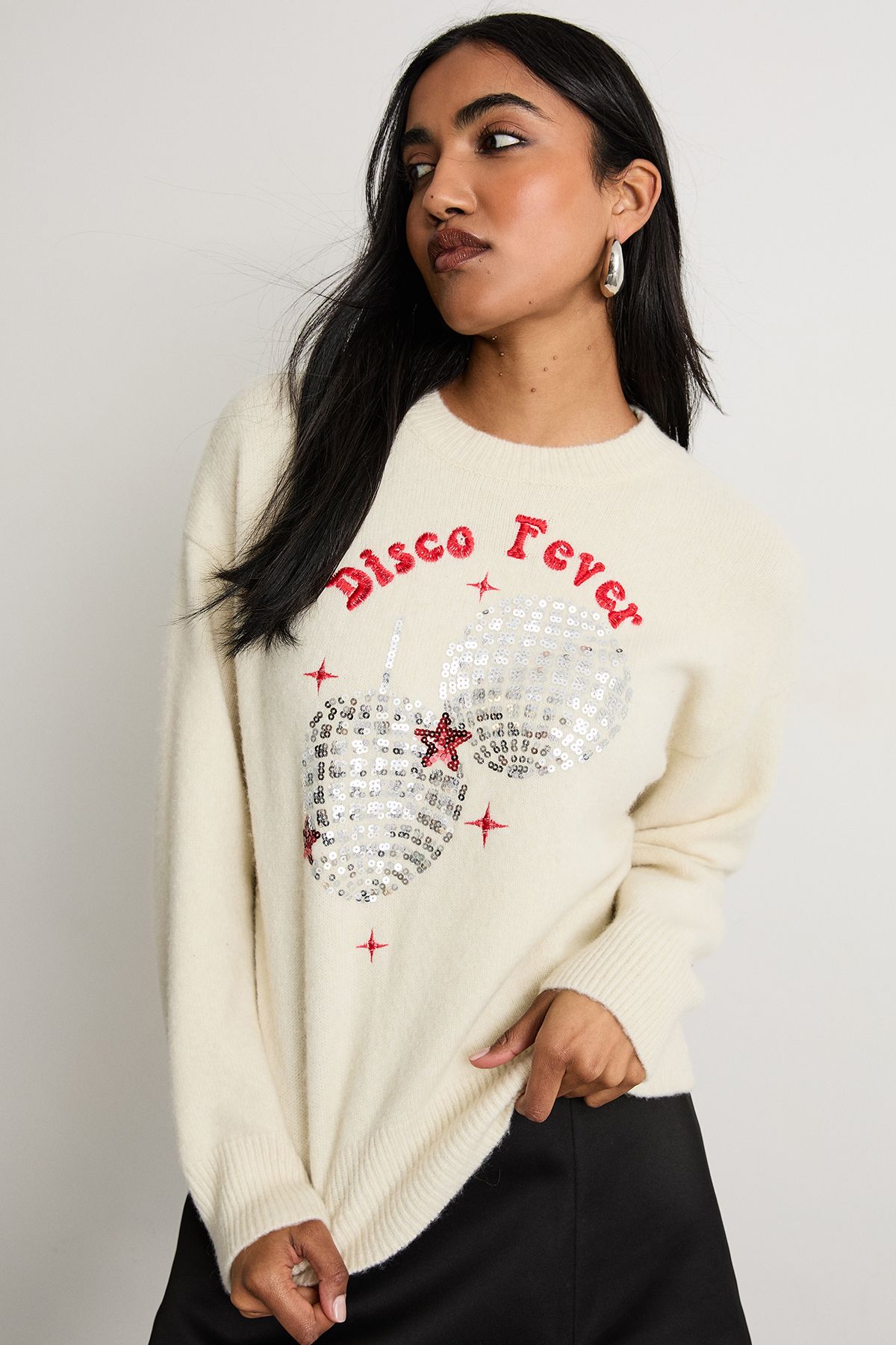 Warehouse Disco Fever Christmas Jumper Ivory image 4