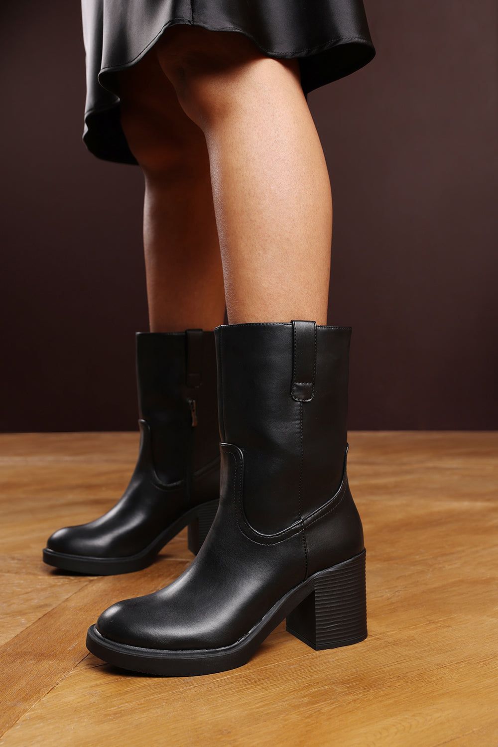 Where's That From 'Windy' Mid Calf Block Heel Boots with Side Zip Detail image 6