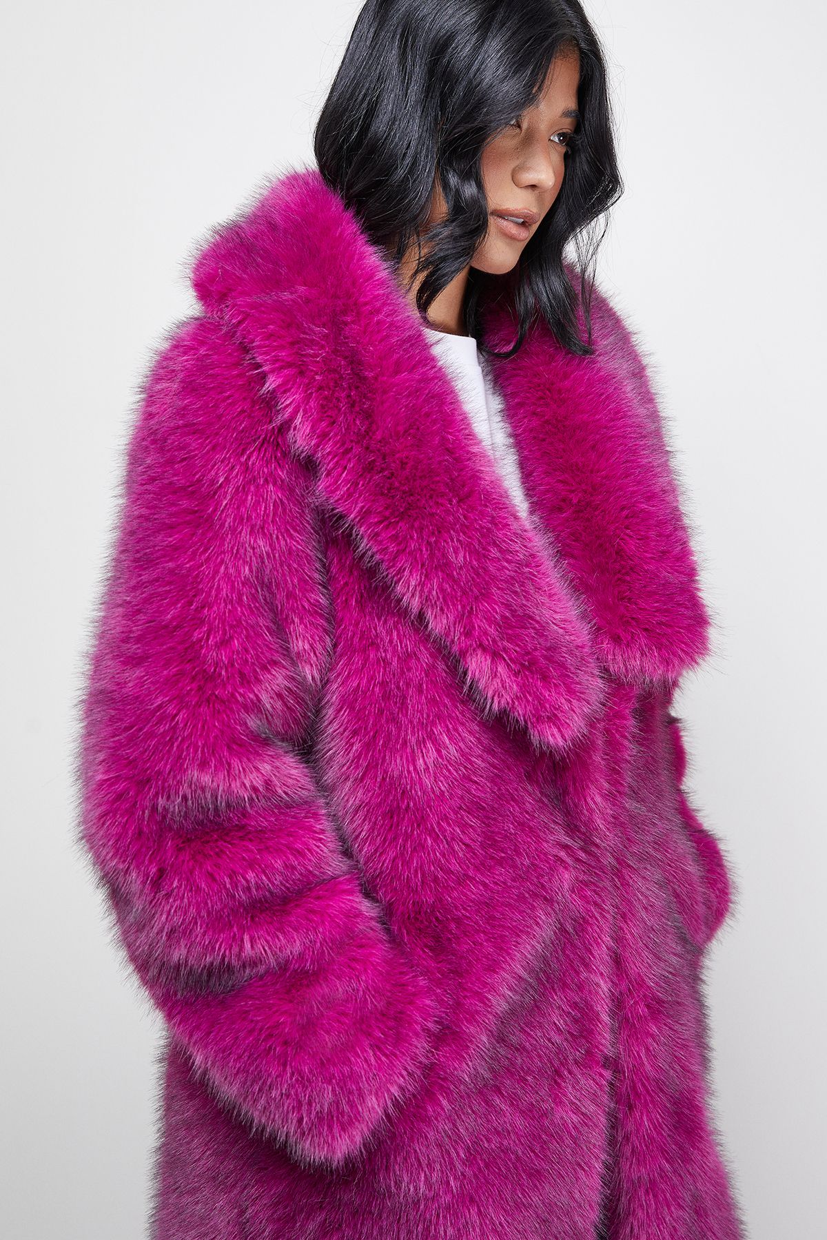 Warehouse Two Tone Luxe Faux Fur Coat Purple image 4