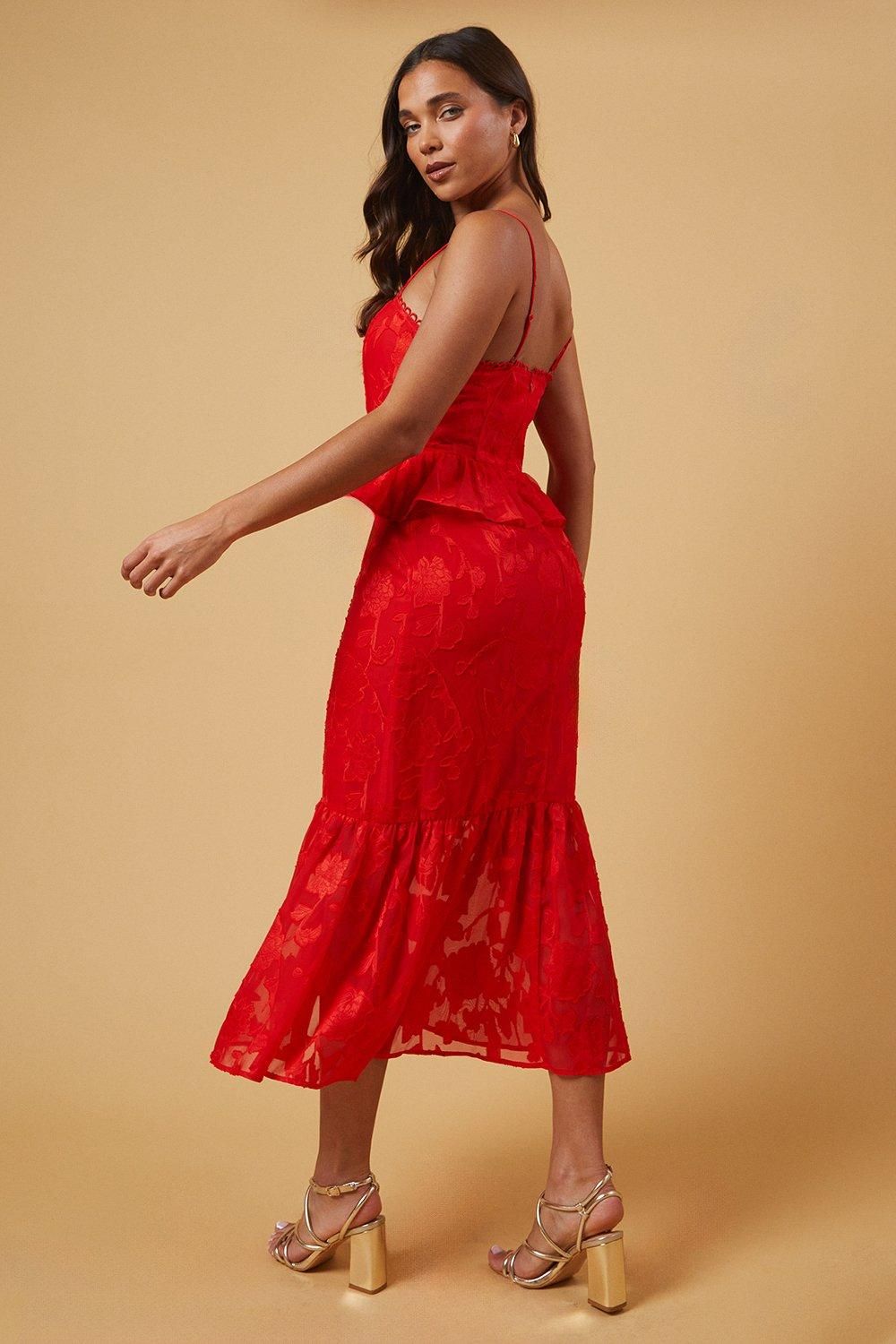 Oasis Petite Occasion Jacquard Peplum Midaxi Dress Red image 3