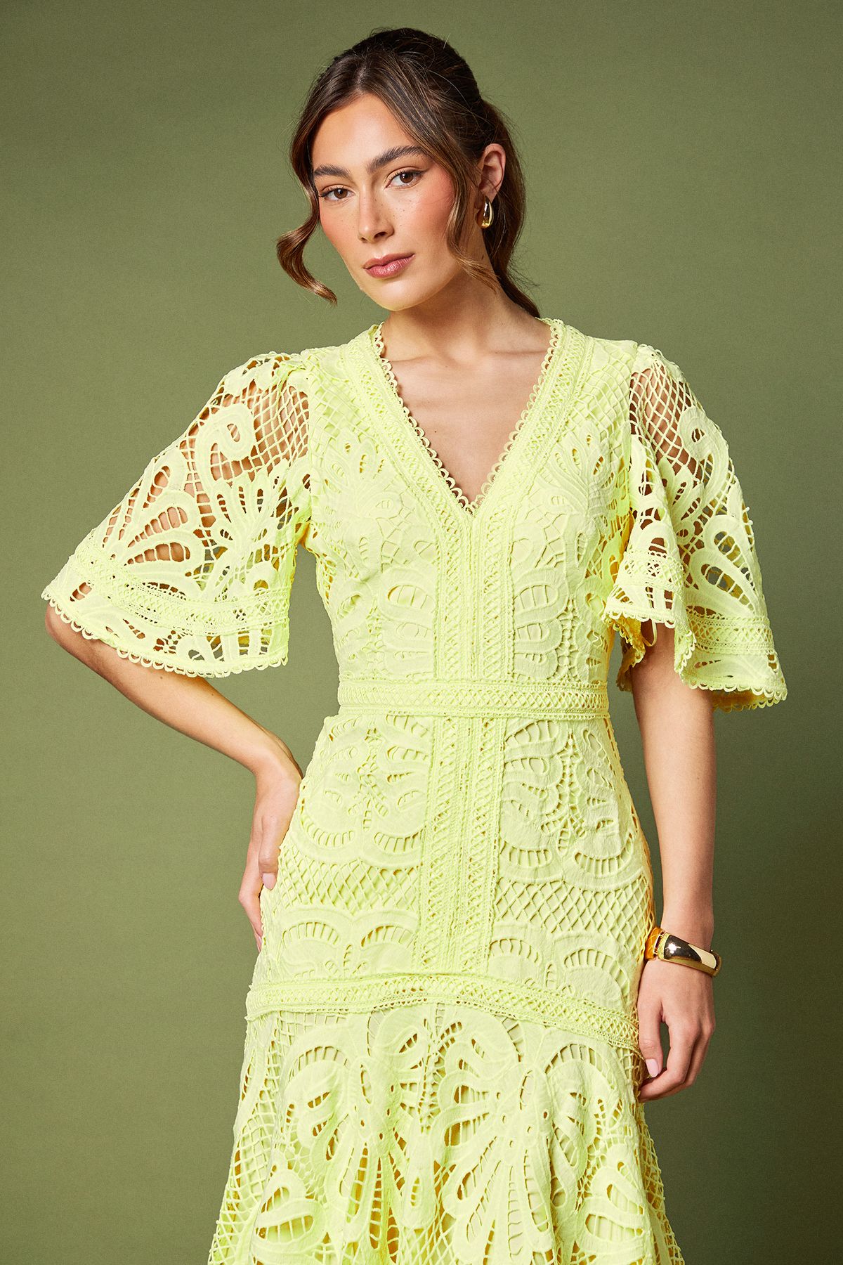 Coast Placement Lace Hanky Hem Dress Lemon image 2