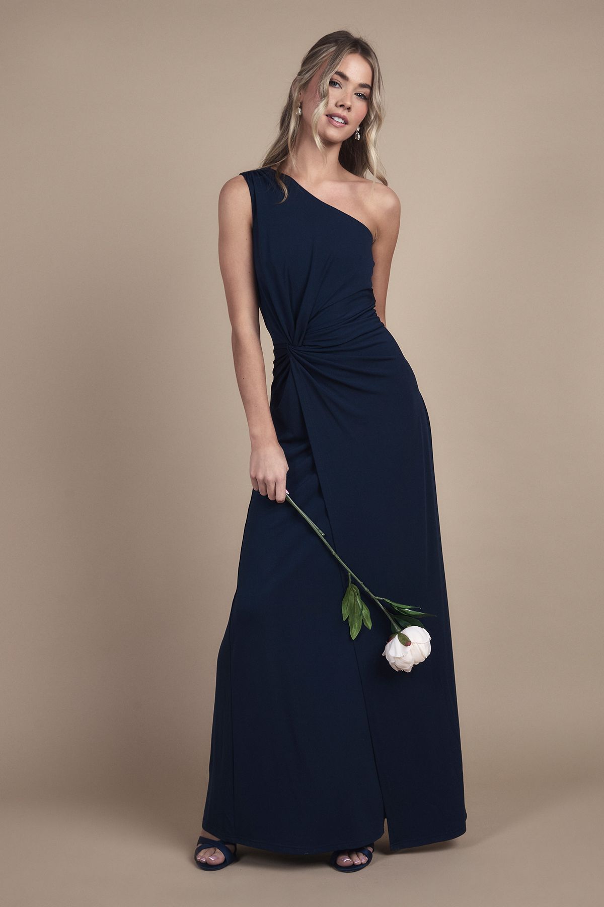 Coast Teen Coast Jersey One Shoulder Twist Detail Bridesmaid Dress Navy image 1