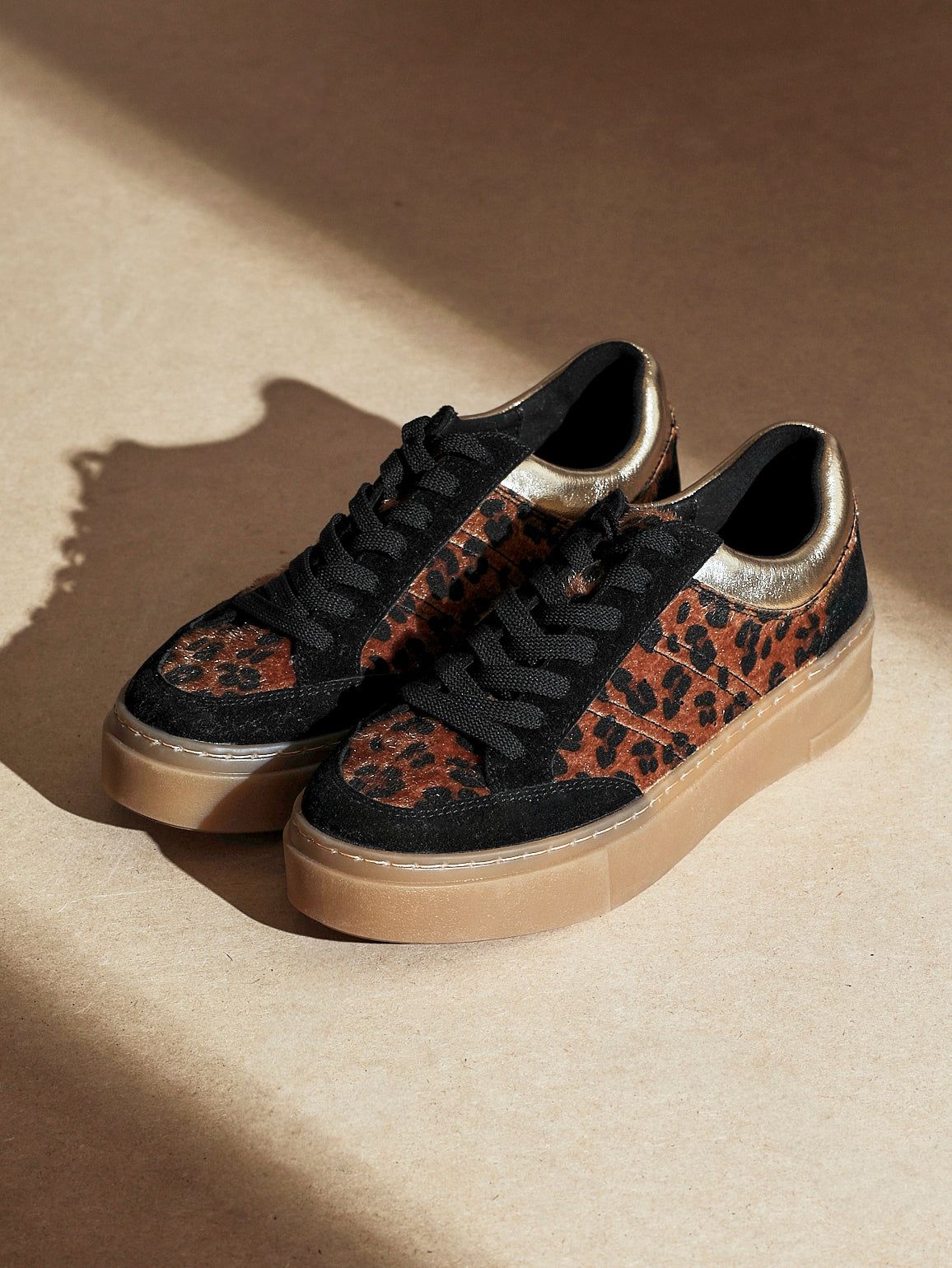 Linzi Nyra Leopard Print Lace Up Flatform Trainers image 2