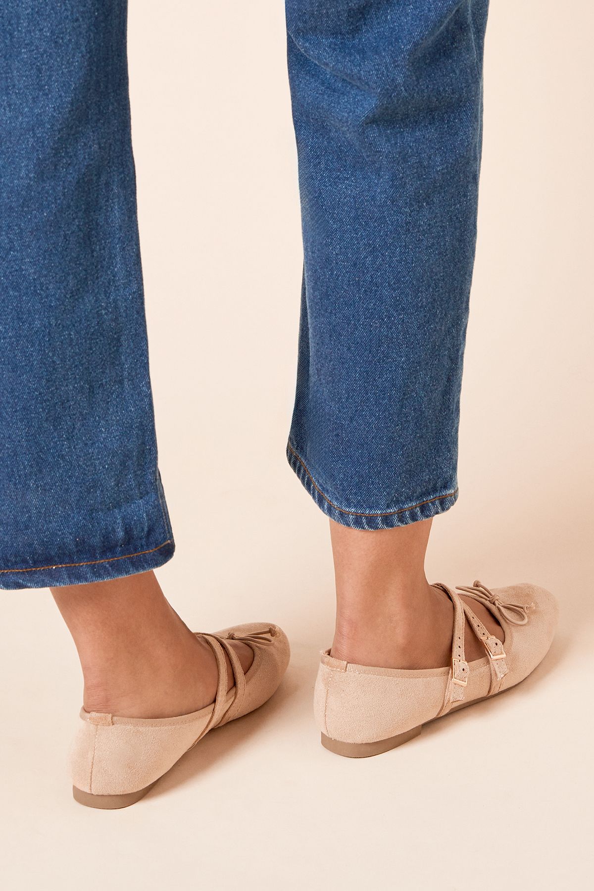 Dorothy Perkins Margaret Faux Suede Cross Strap Mary Jane Flat Ballet Pumps Taupe image 4