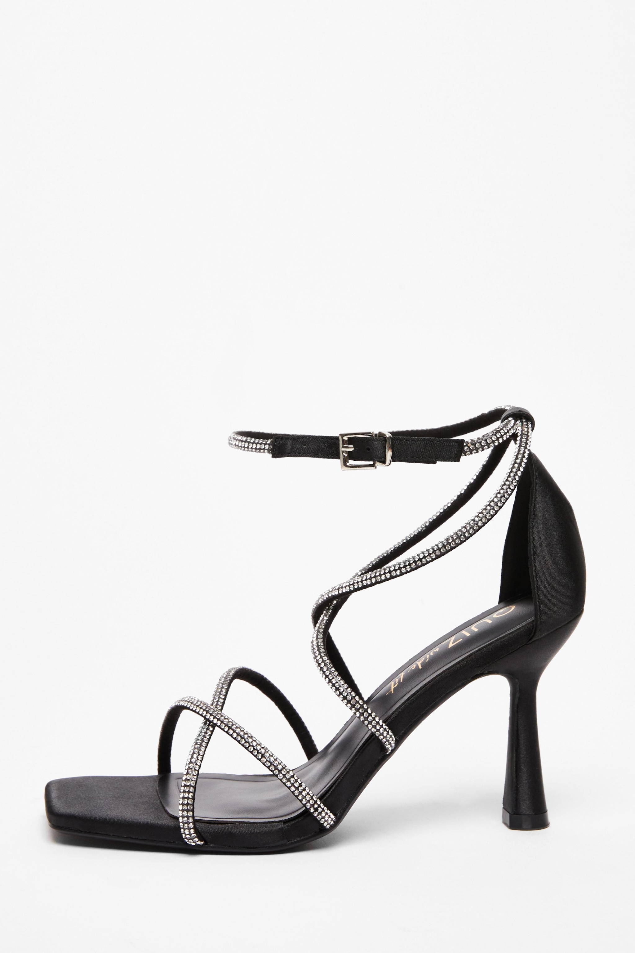 Quiz Black Wide Fit Diamante Heels image 3
