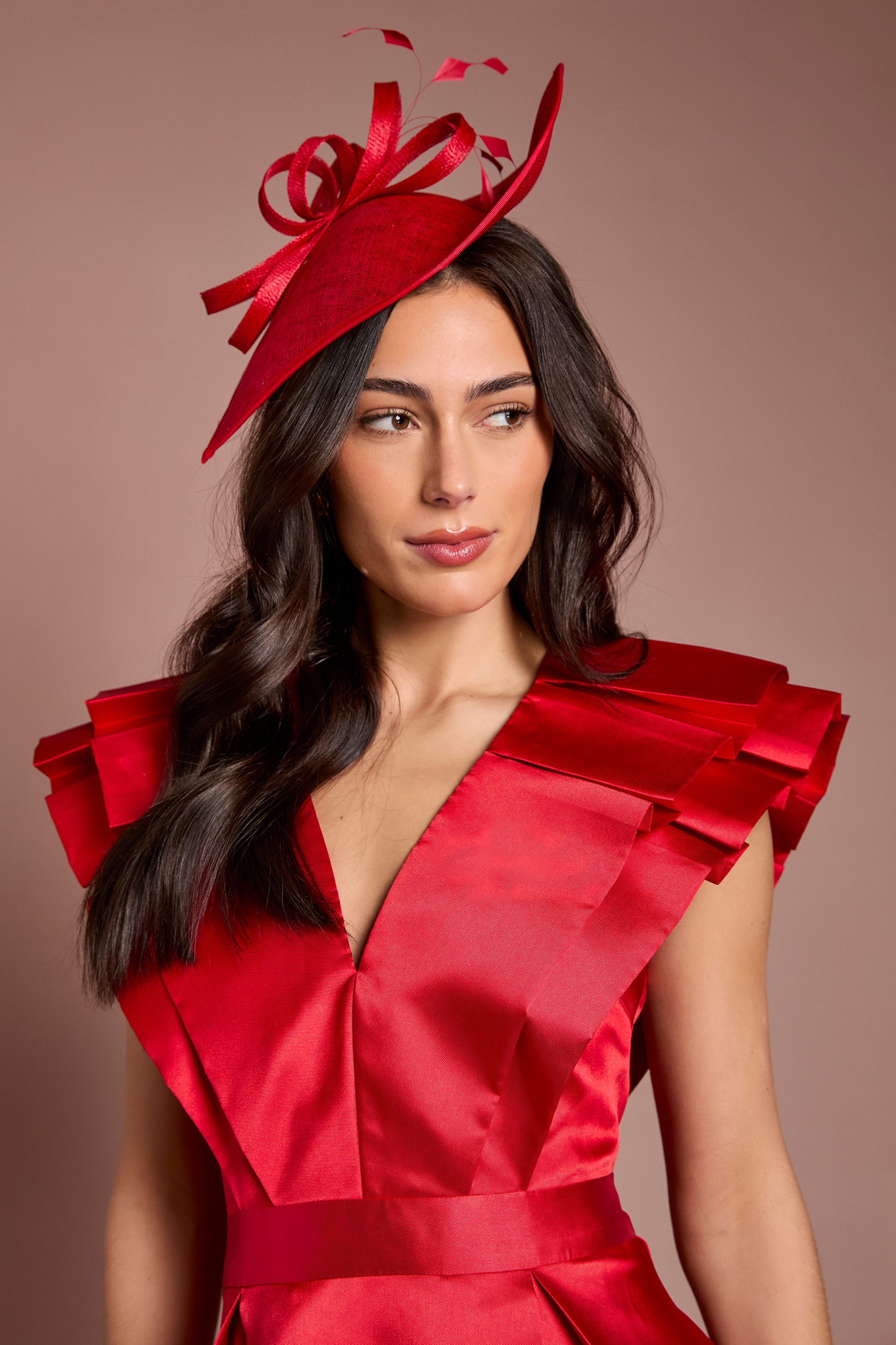 Coast Feather And Loop Detail Wide Fascinator Red