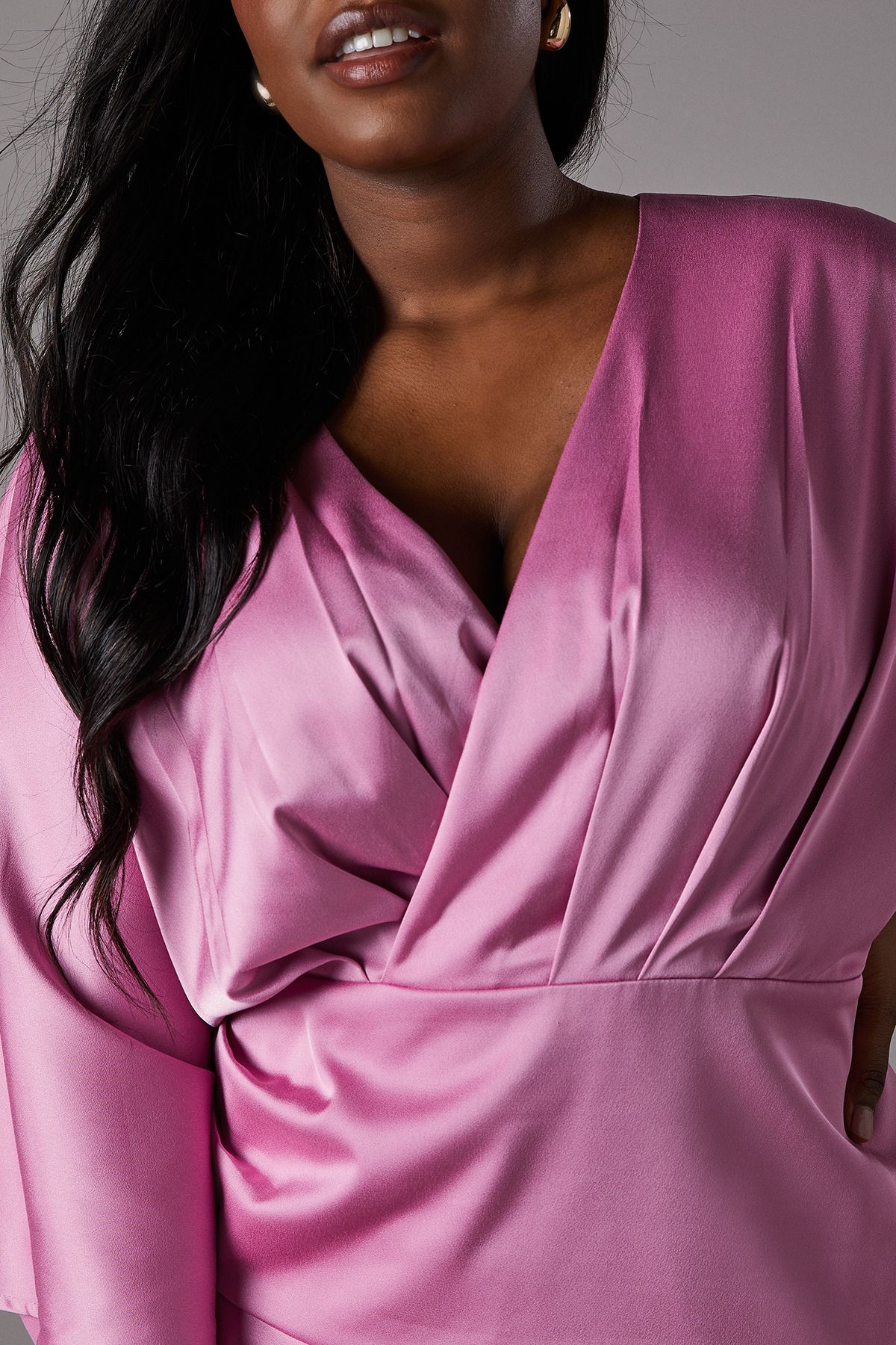 Coast Plus Satin Back Crepe Ruffle Wrap Midi Dress Pink image 5