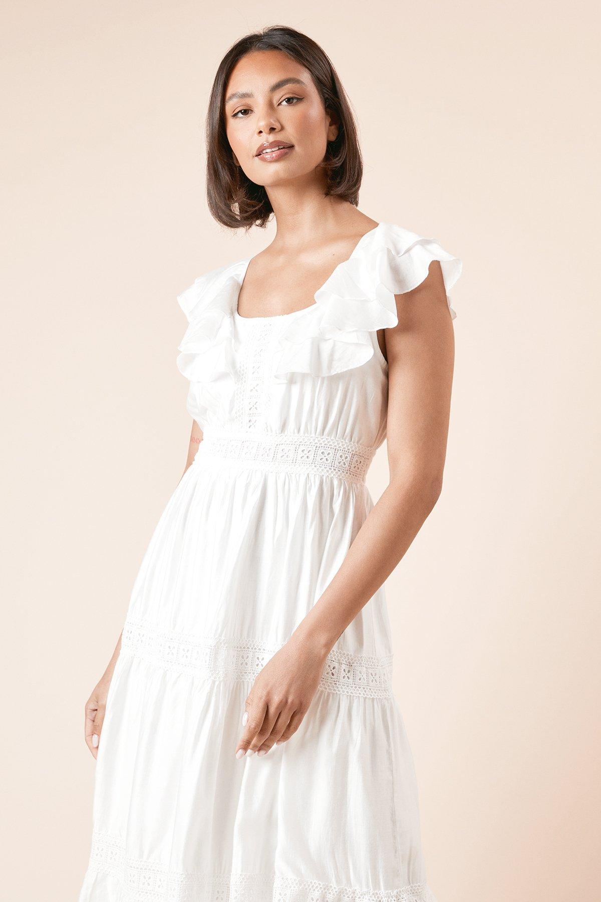 Dorothy Perkins Trim Ruffle Shoulder Maxi Dress White image 2
