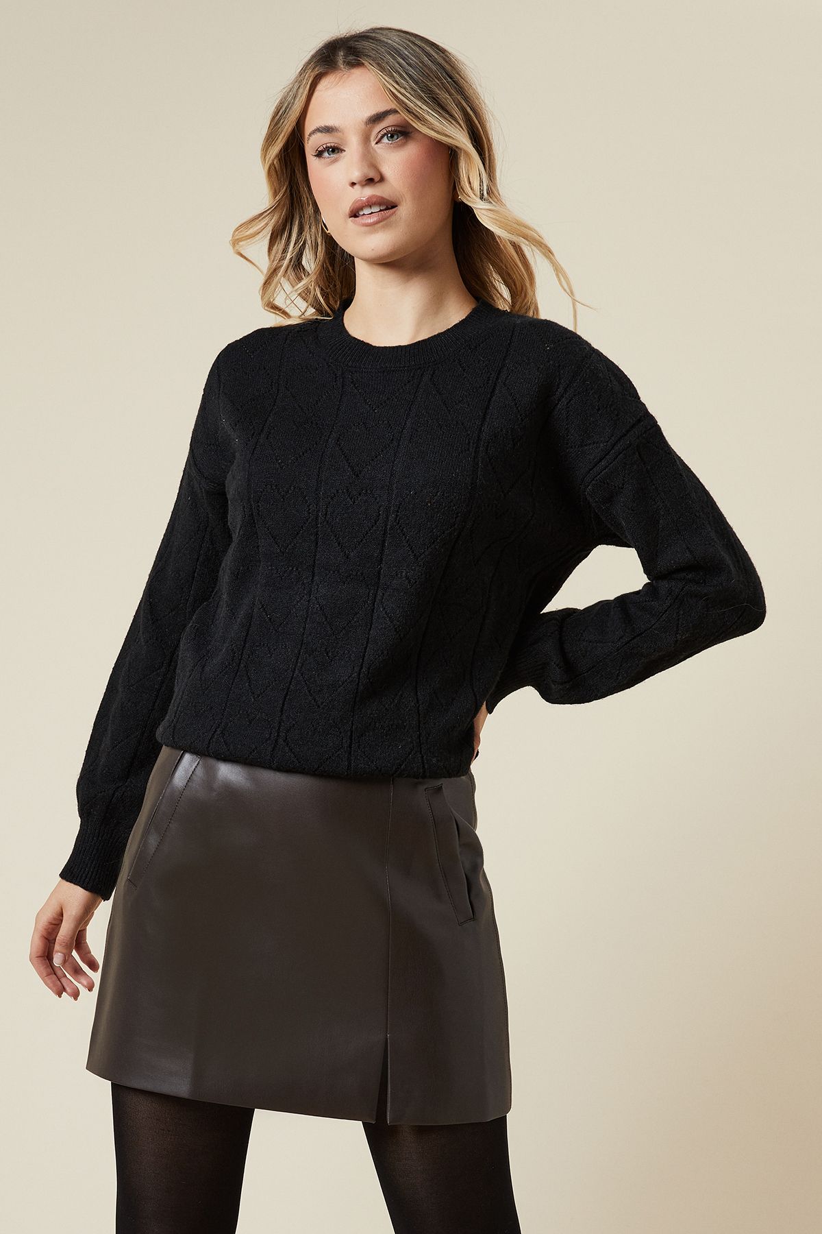 Oasis Heart Pointelle Crew Neck Jumper Black image 1