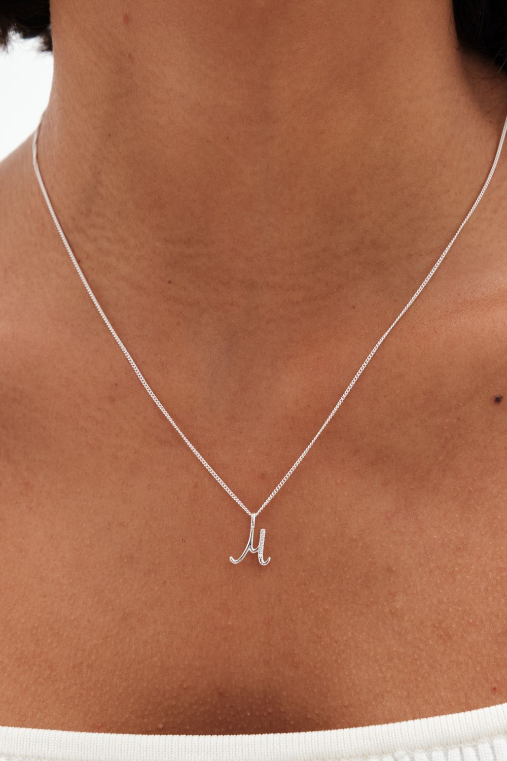 Simply Silver Sterling Silver 925 Polished and Cubic Zirconia Initial Pendant - M image 3