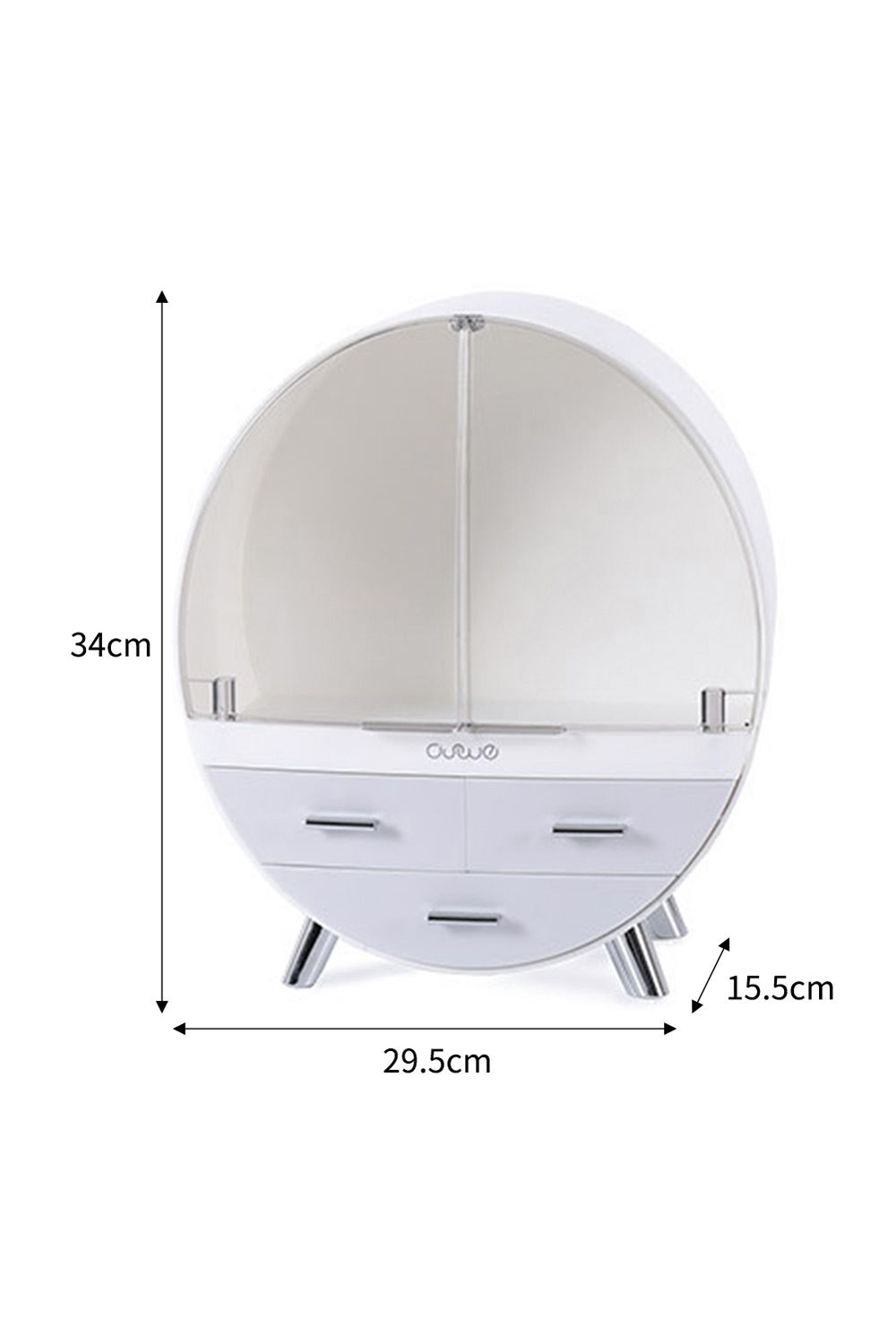 Living and Home 34CM High Round Transparent Cosmetic Display Box With 3 Drawers Storage Box image 2