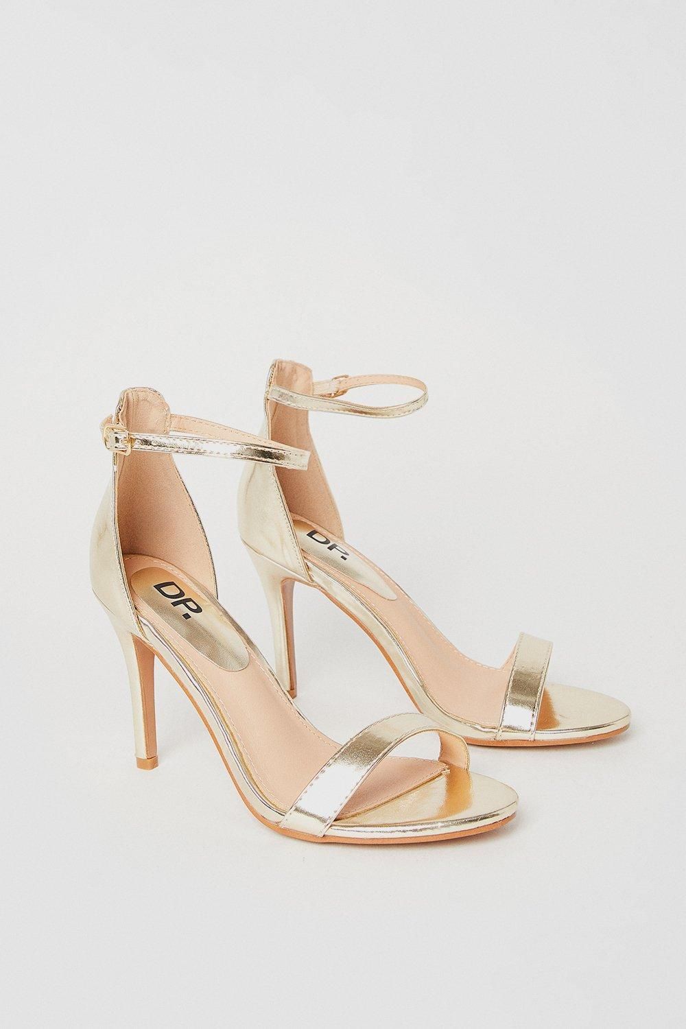 Dorothy Perkins Wide Fit Tyla Barely There High Stiletto Heel Sandals Gold image 3