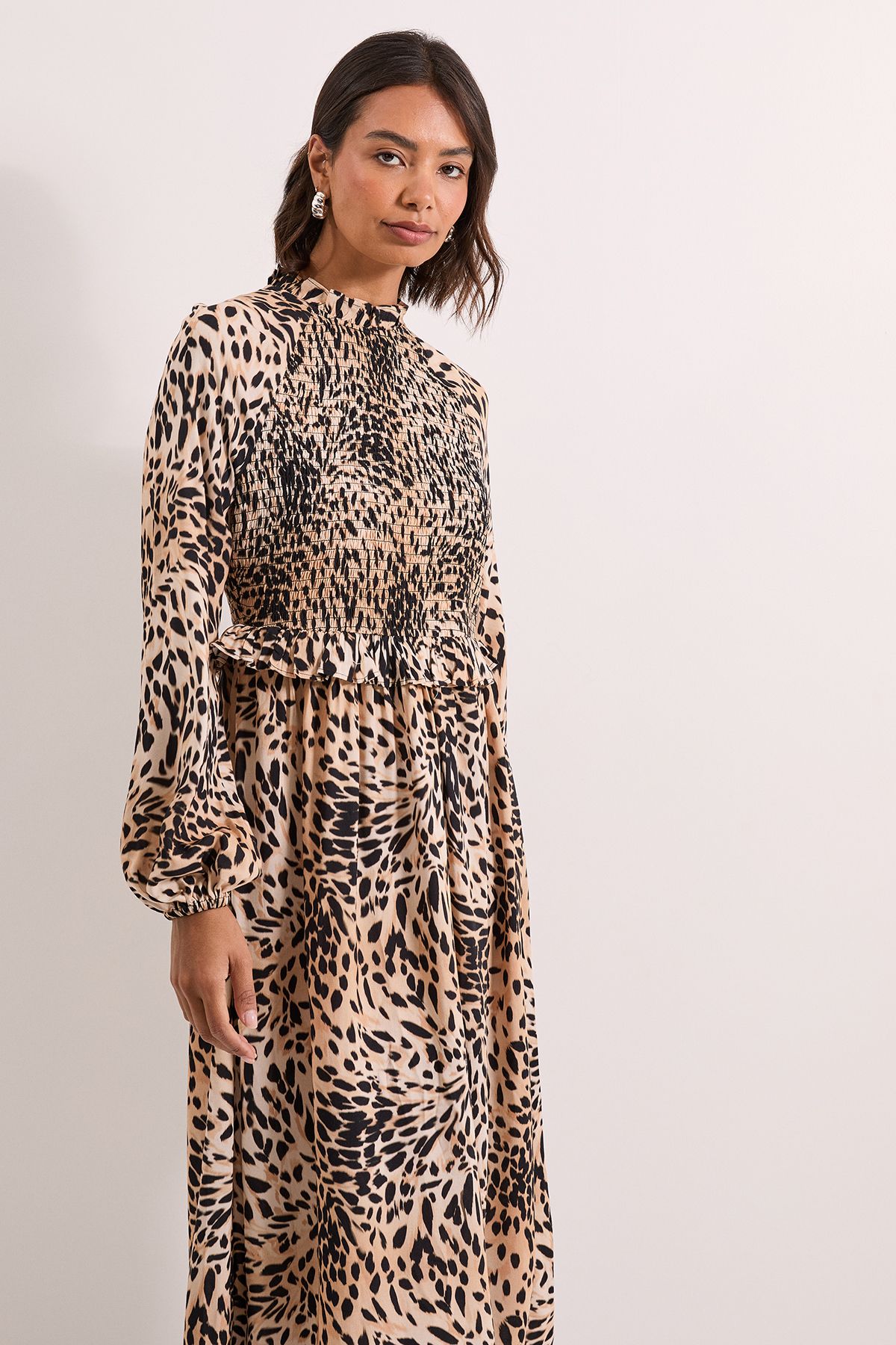 Dorothy Perkins Pink Animal Shirred Bodice Frill Detail Midi Dress Animal image 2