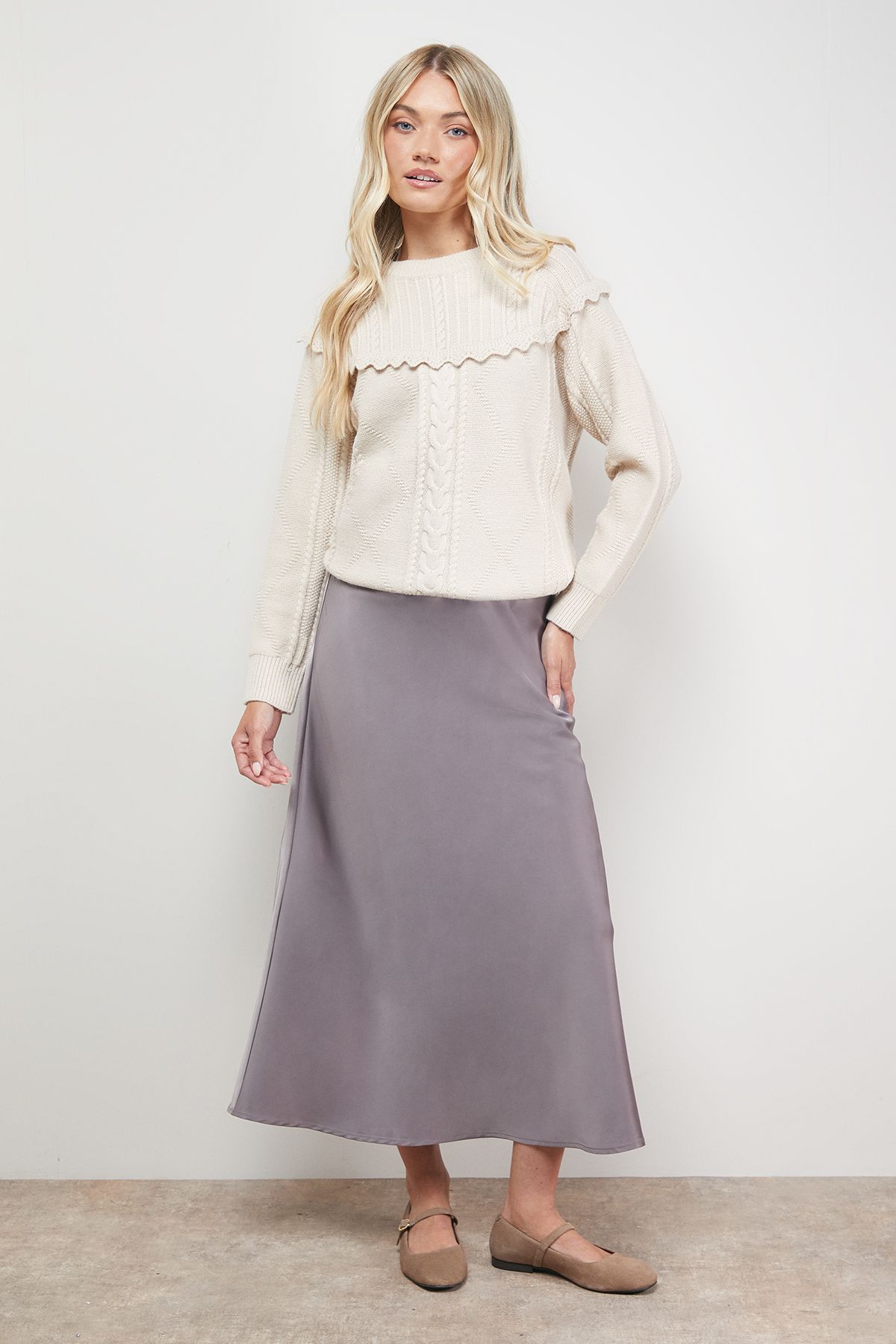 Oasis Satin Bias Cut Maxi Skirt Mocha image 3