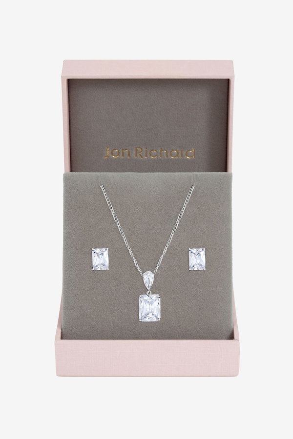 Jon Richard Rhodium Plated Crystal Open Stone Pendant Set - Gift Box