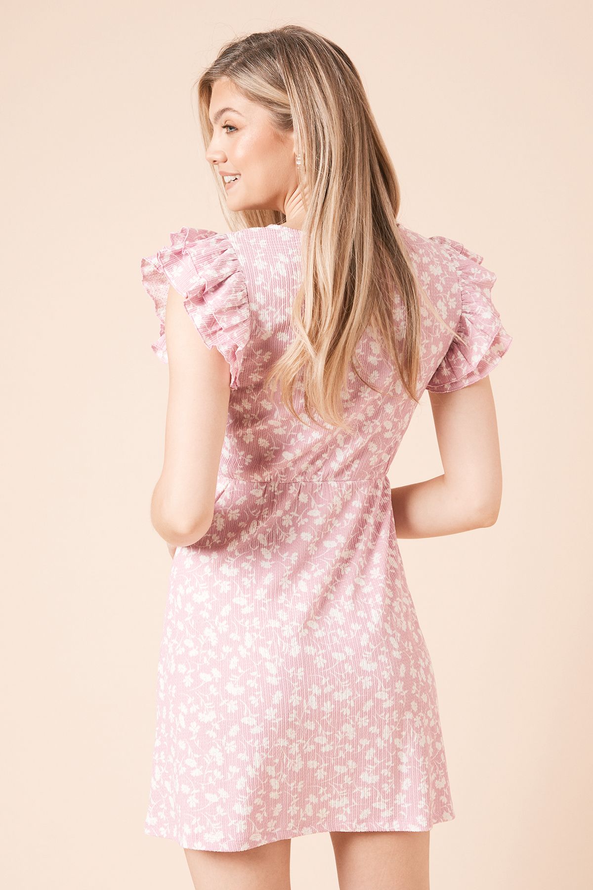 Dorothy Perkins Floral Frill Sleeve V Neck Mini Dress Pink image 4