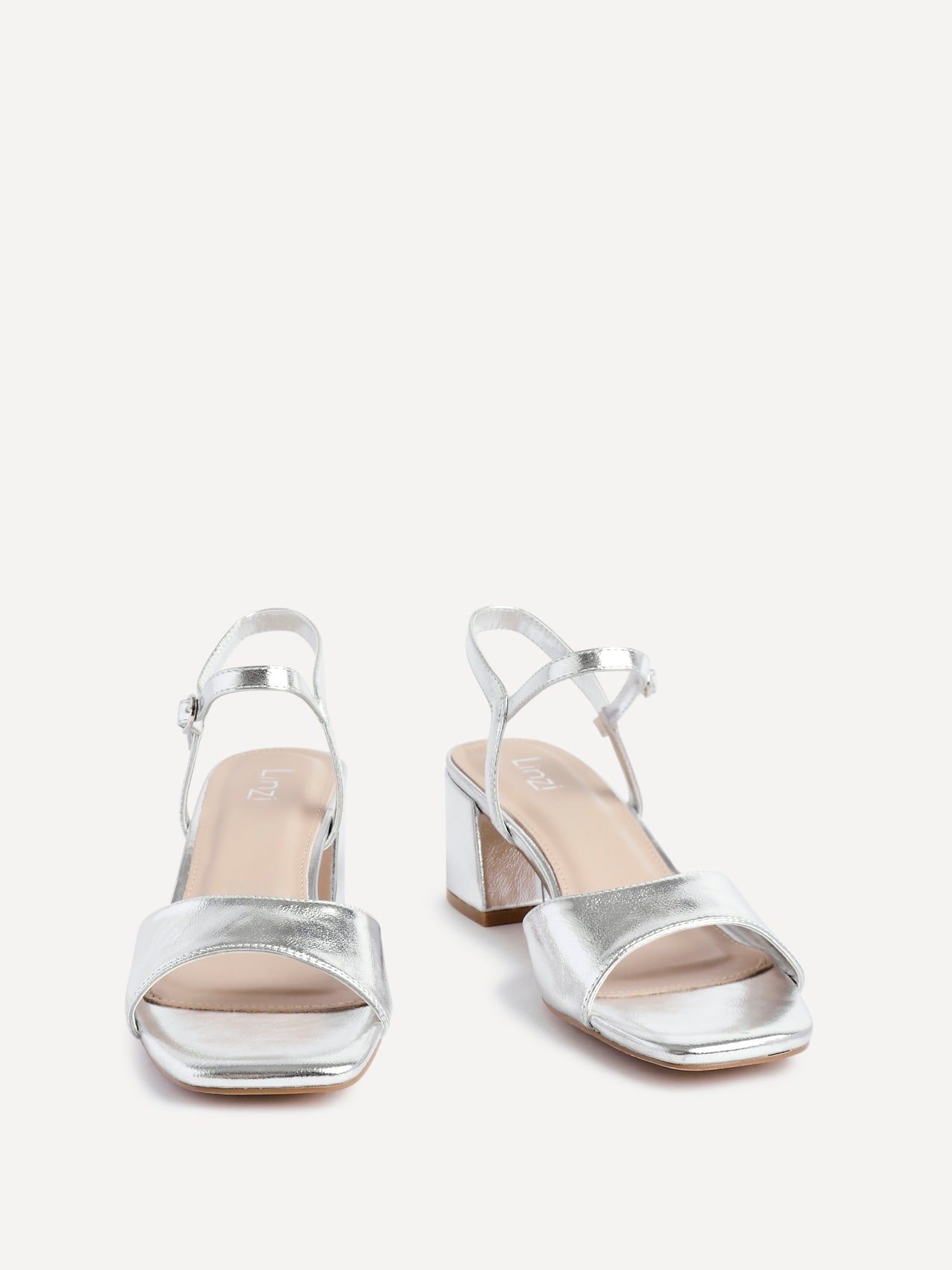 Linzi Darlene Silver Faux Leather Low Block Heeled Sandals image 3