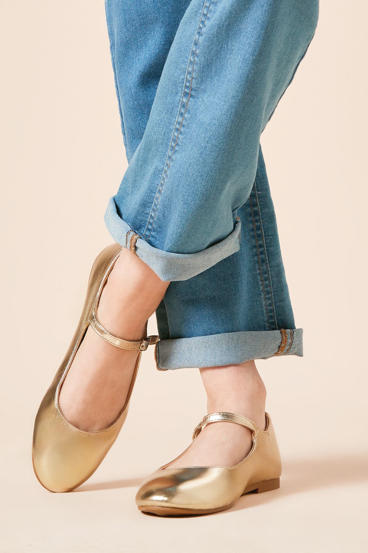 Dorothy Perkins Penny Mary Jane Ballet Pumps Gold image 1