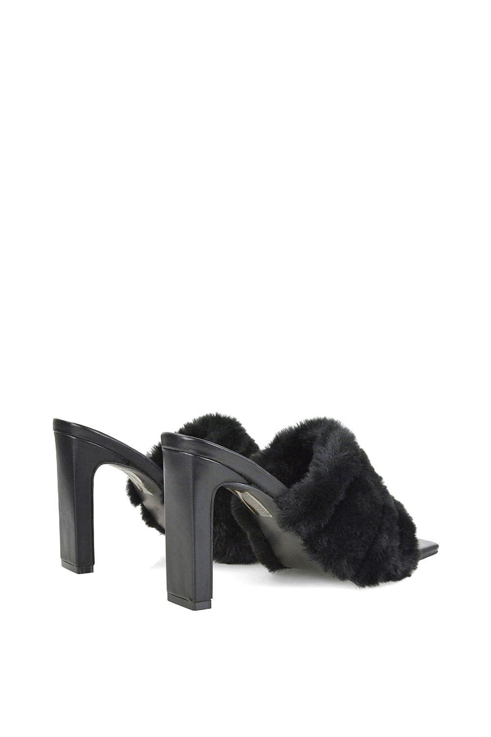XY London 'Hunter' Fluffy Faux Fur Square Toe Slim Block Heel Mules image 4