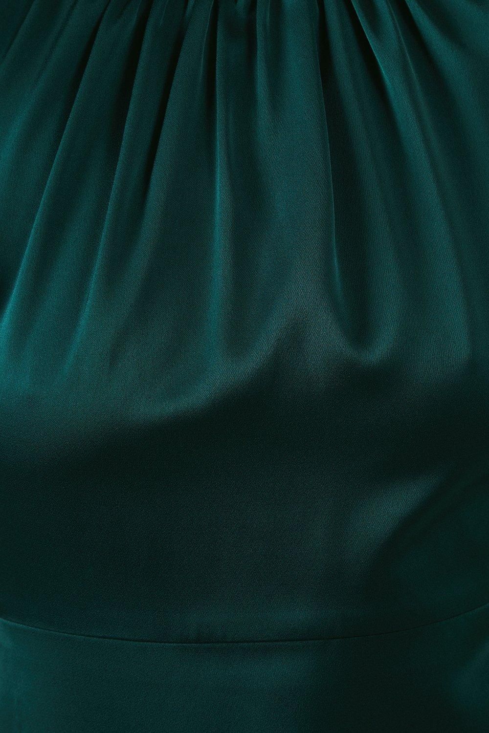 Coast Flutter Sleeve High Neck Satin Bridesmaid Maxi Dress Emerald image 5