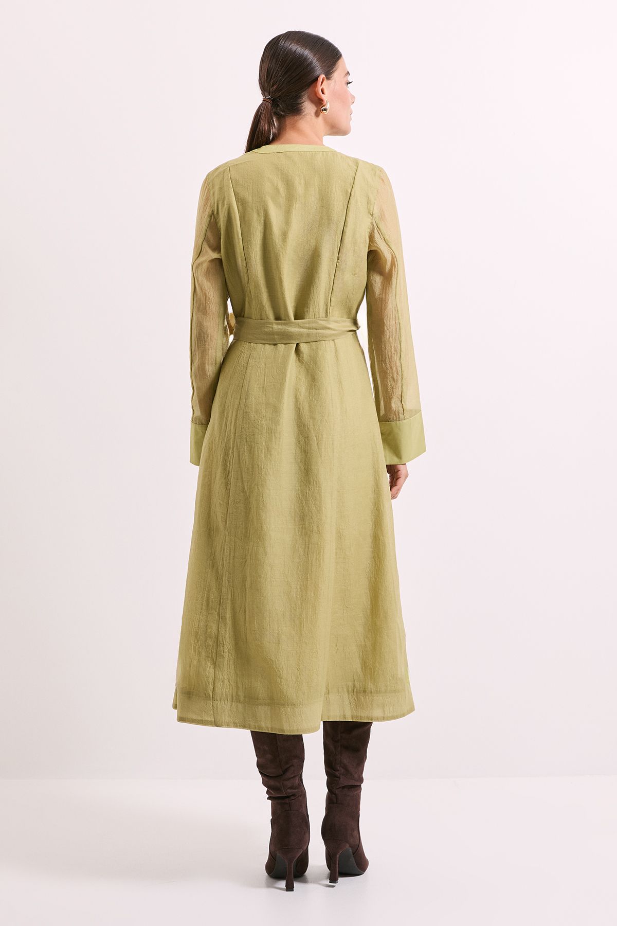 Principles Green Patch Pocket Detail Organza Shirt Dress Olive image 4