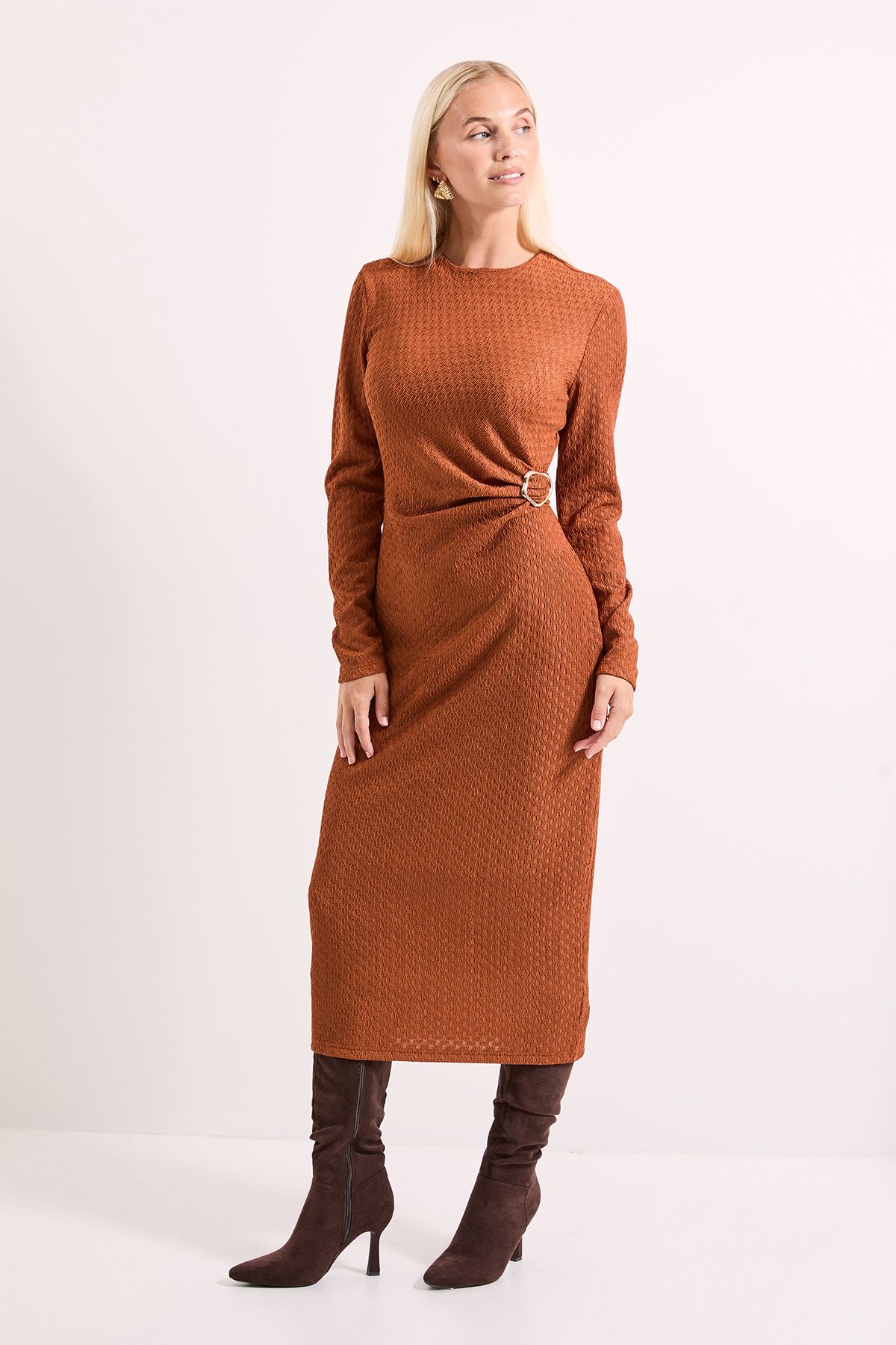 Principles Buckle Twist Front Crinkle Jersey Midi Dress Ginger image 4