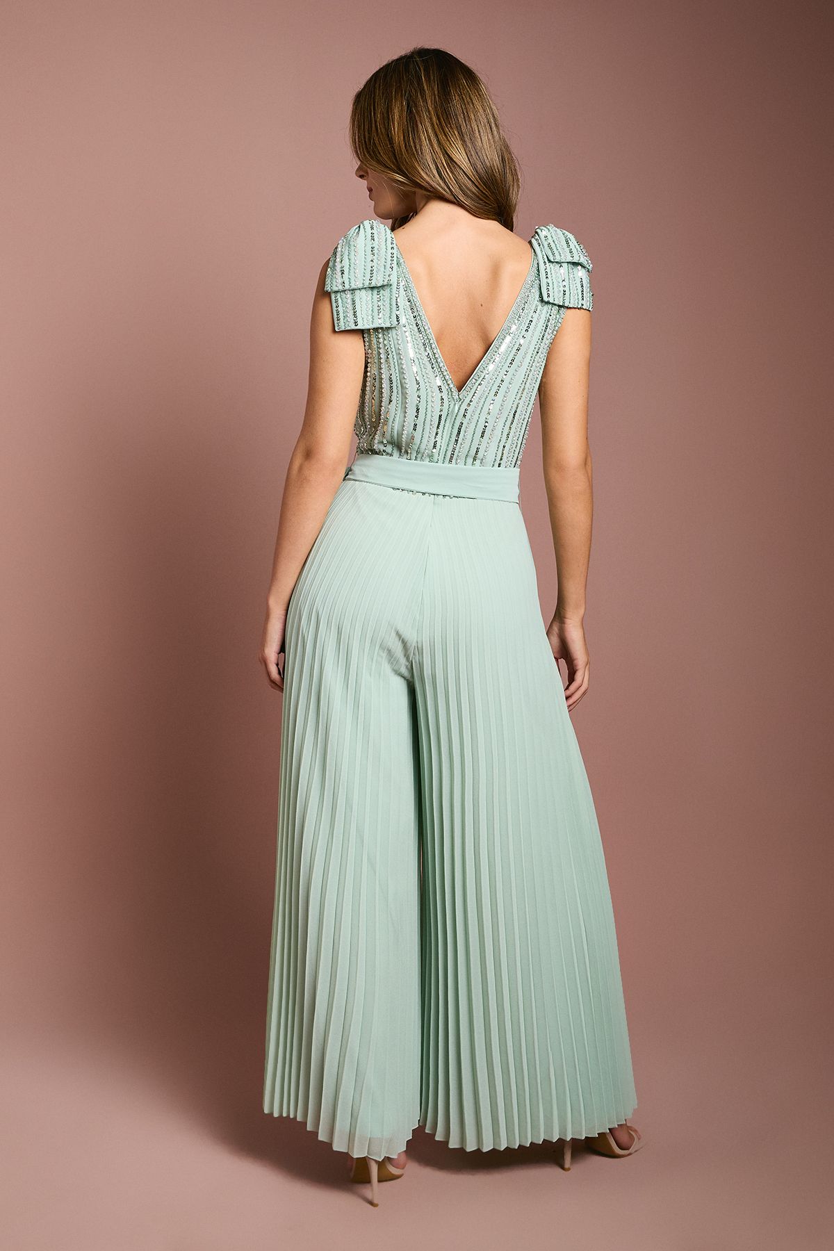 Coast Embellished Bow Shoulder Wide Leg Jumpsuit Sage image 4