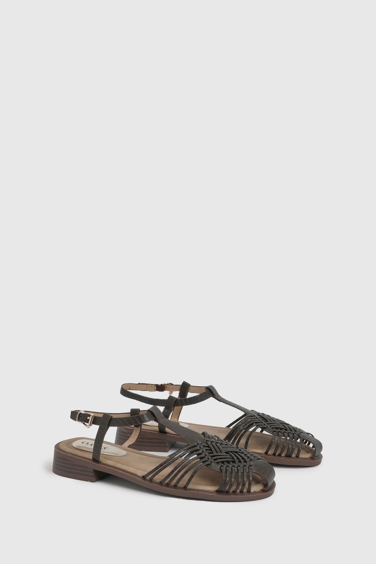 Oasis Kathrina T-Bar Low Heel Sandals Brown
