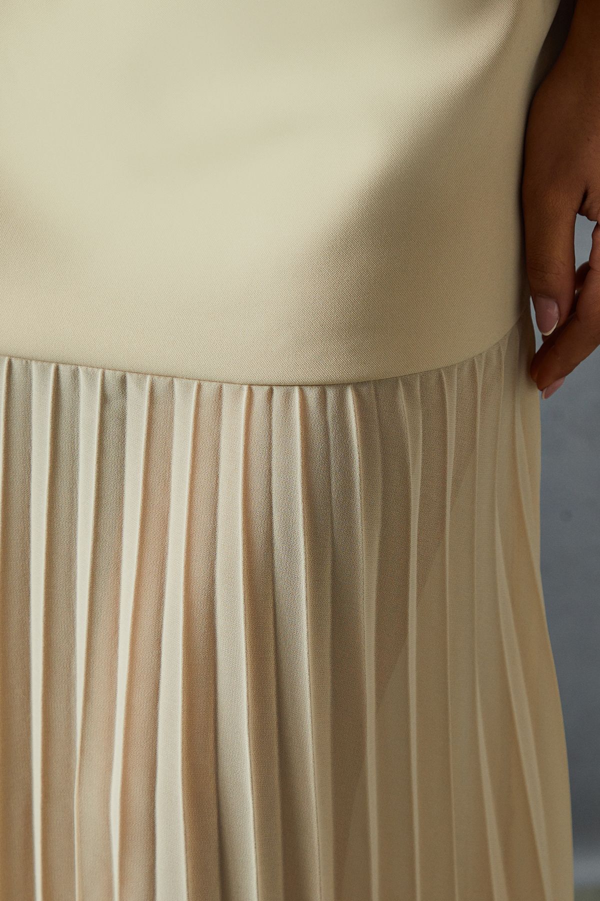 MissPap Square Neck Pleated Chiffon Maxi Dress Nude image 5