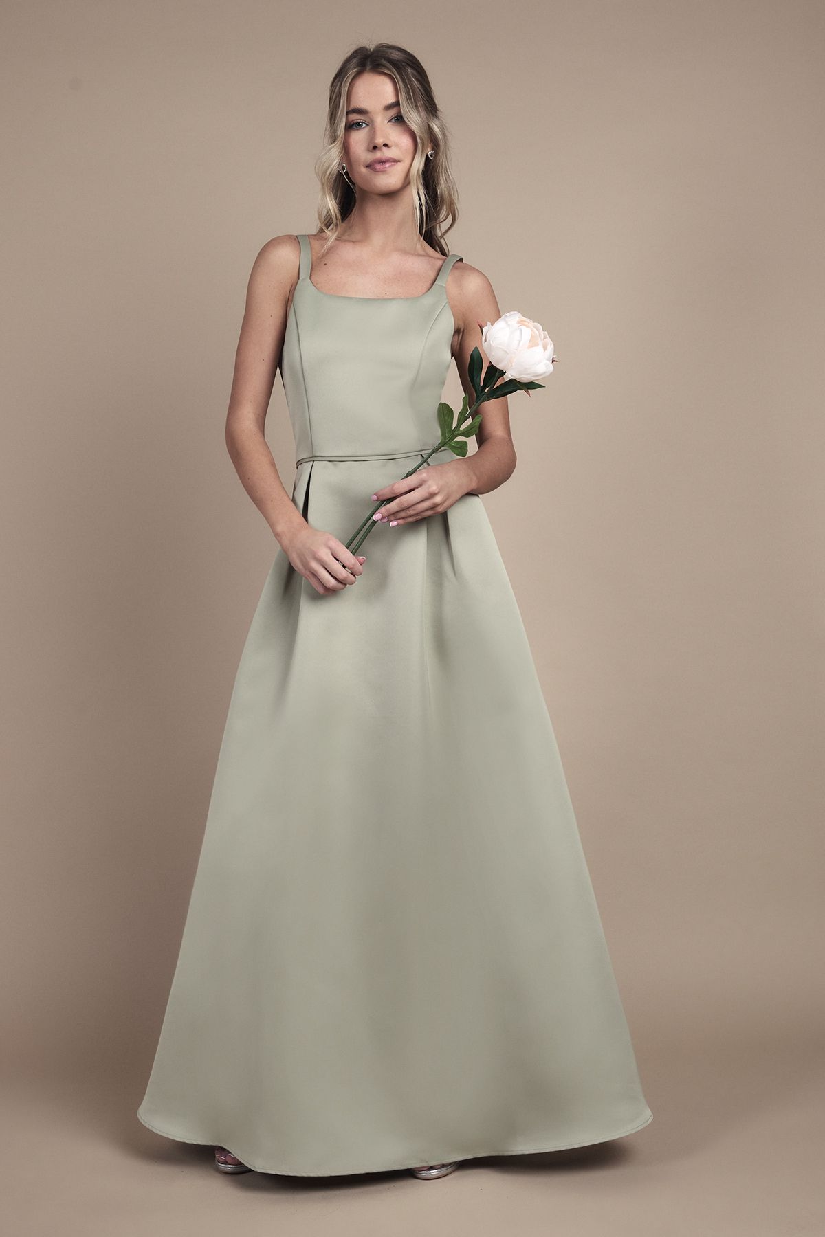 Coast Teen Structured Satin Full Skirted Bridesmaid Dress Sage image 1