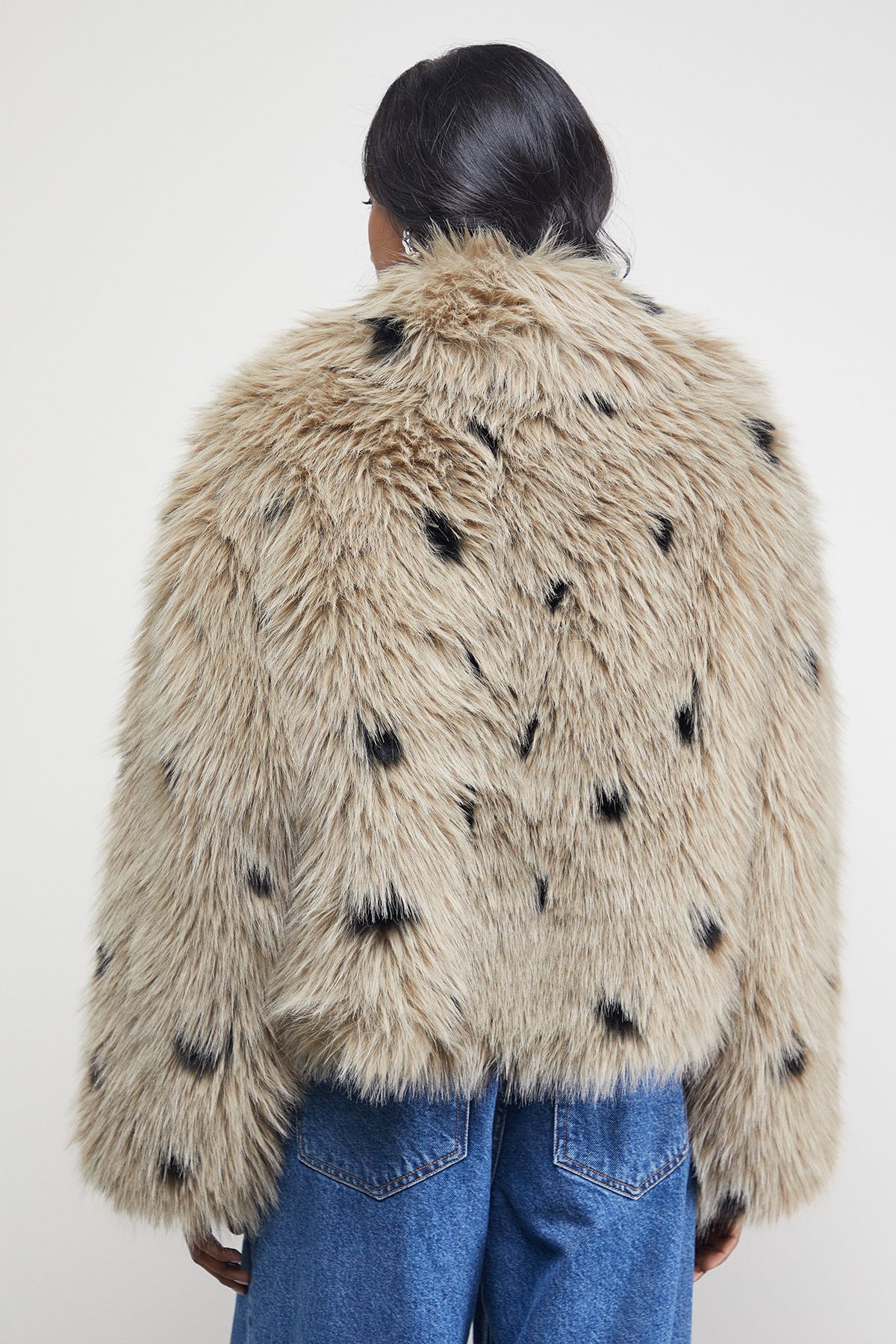 Warehouse Cropped Collared Faux Fur Coat Grey image 3