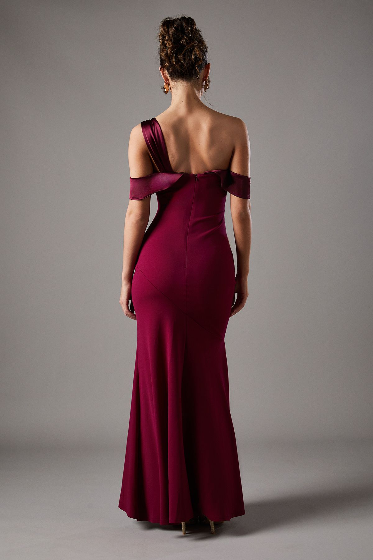 Coast Bardot Maxi Dress With Satin Trim Wine image 4