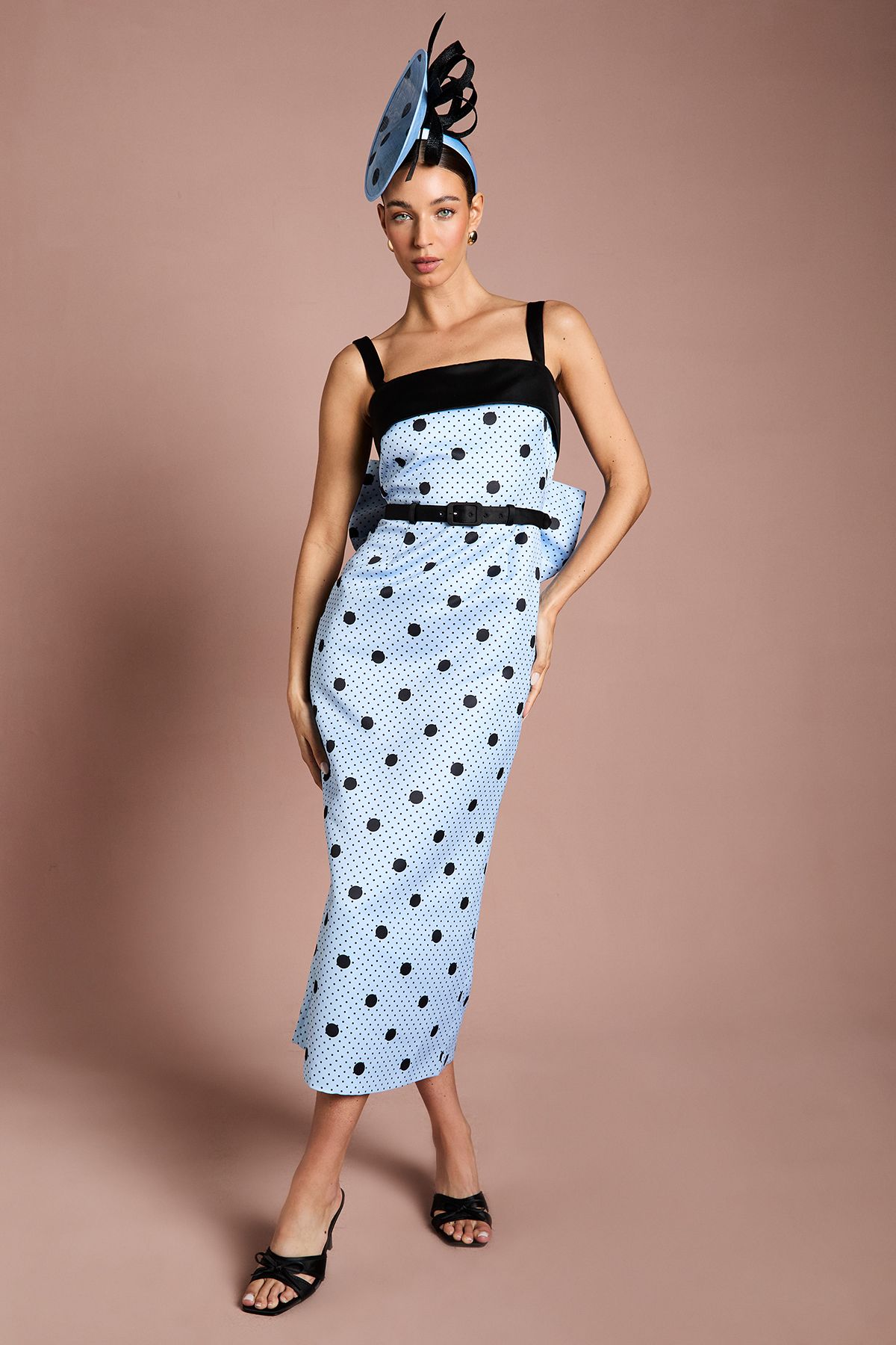 Coast Lisa Tan Spot Print Contrast Detail Pencil Maxi Dress Blue