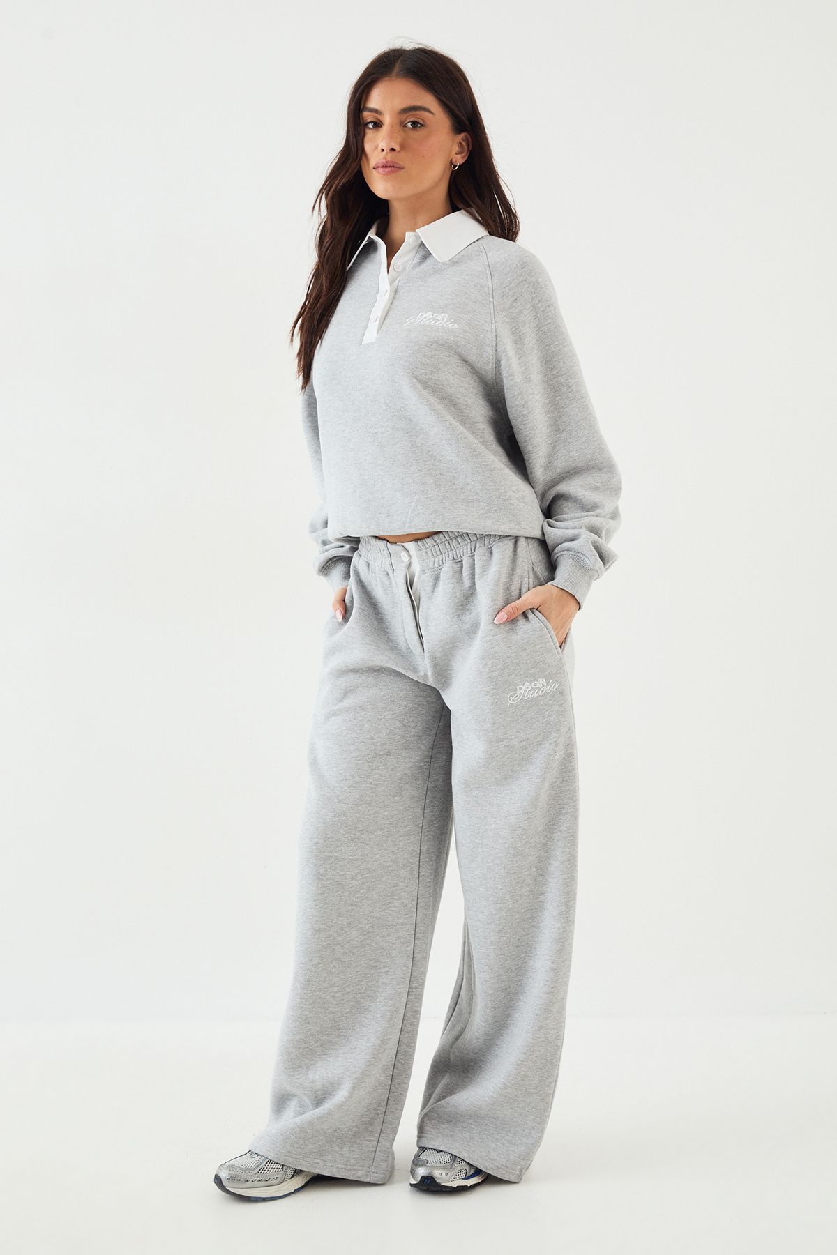 DSGN Studio DSGN Studio Contrast Collar Rugby Sweatshirt Grey Marl image 3