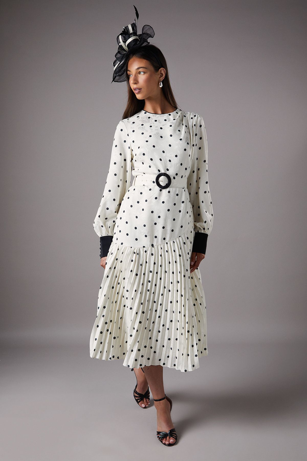 Coast Long Sleeve Spot Pleated Maxi Dress Mono image 1