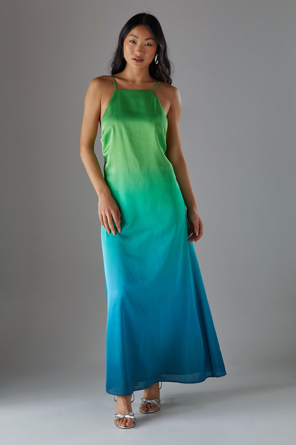 Warehouse Petite Ombre Strappy Satin Maxi Sundress Blue image 1