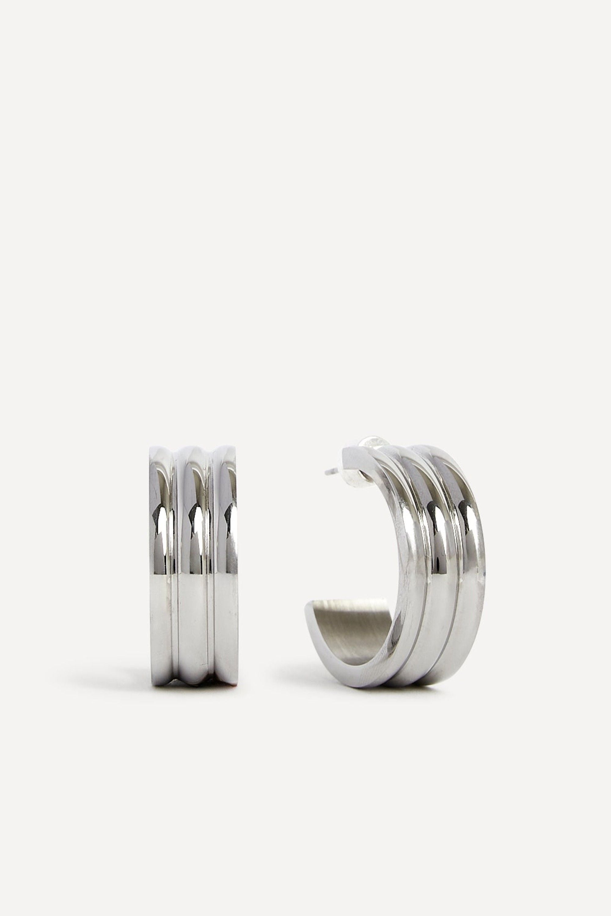 Linzi Spirit Large Silver Ridge Hoop Earrings