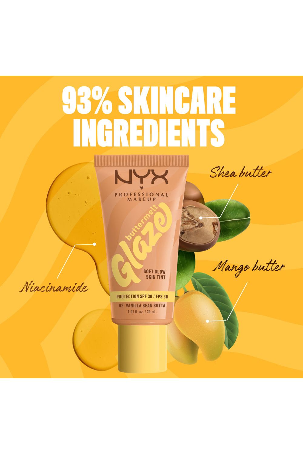 NYX Professional Makeup Buttermelt Glaze Soft Glow Skin Tint + SPF/FPS 30 30ml Vanilla Bean Butta image 2