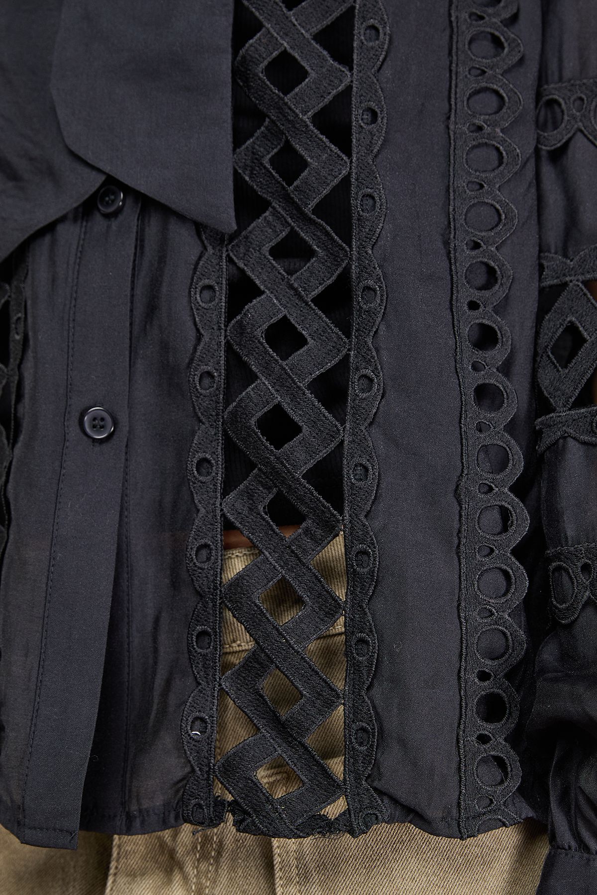 Oasis Cut Out Trim Detail Tie Neck Button Down Blouse Black image 5