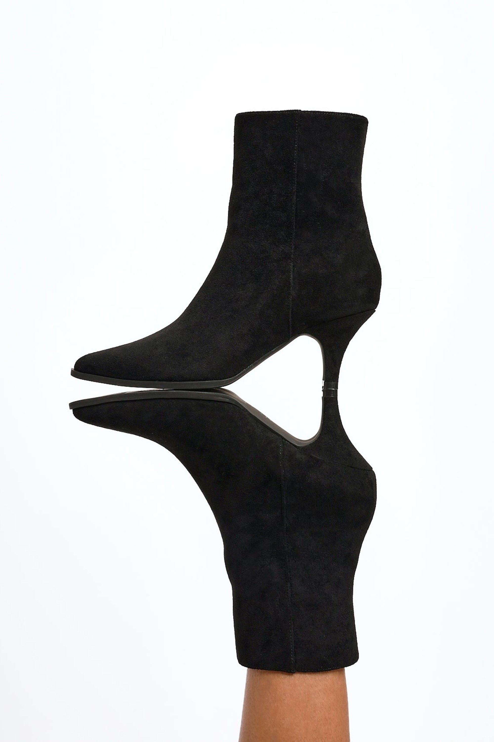 Linzi Pursuit Black Faux Suede Heeled Pointed Ankle Boot image 2
