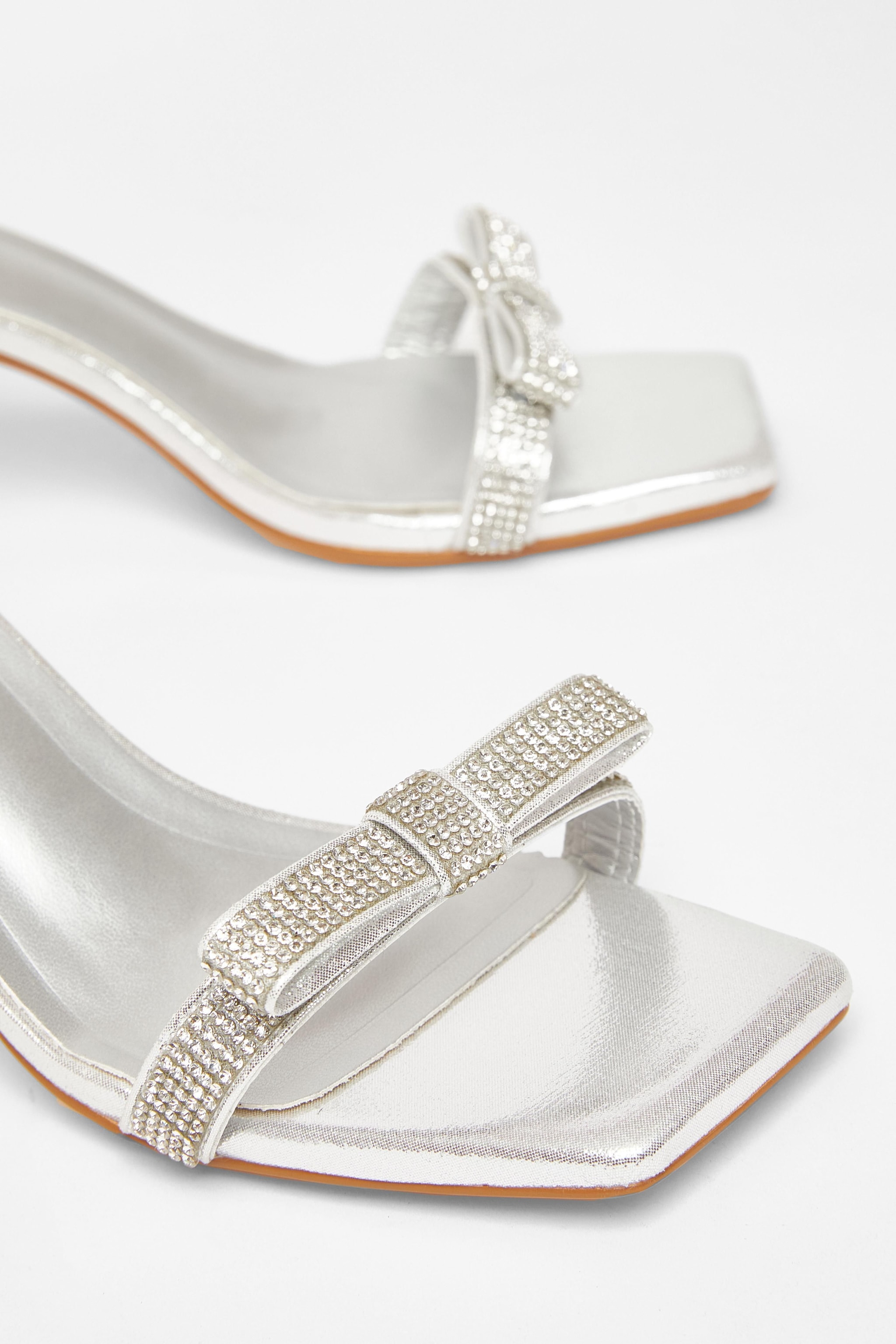 Quiz Silver Diamante Bow Front Heels image 4