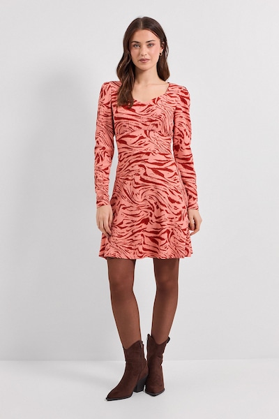 Dorothy Perkins Pink Animal Sweetheart Neckline Empire Seam Mini Dress Pink